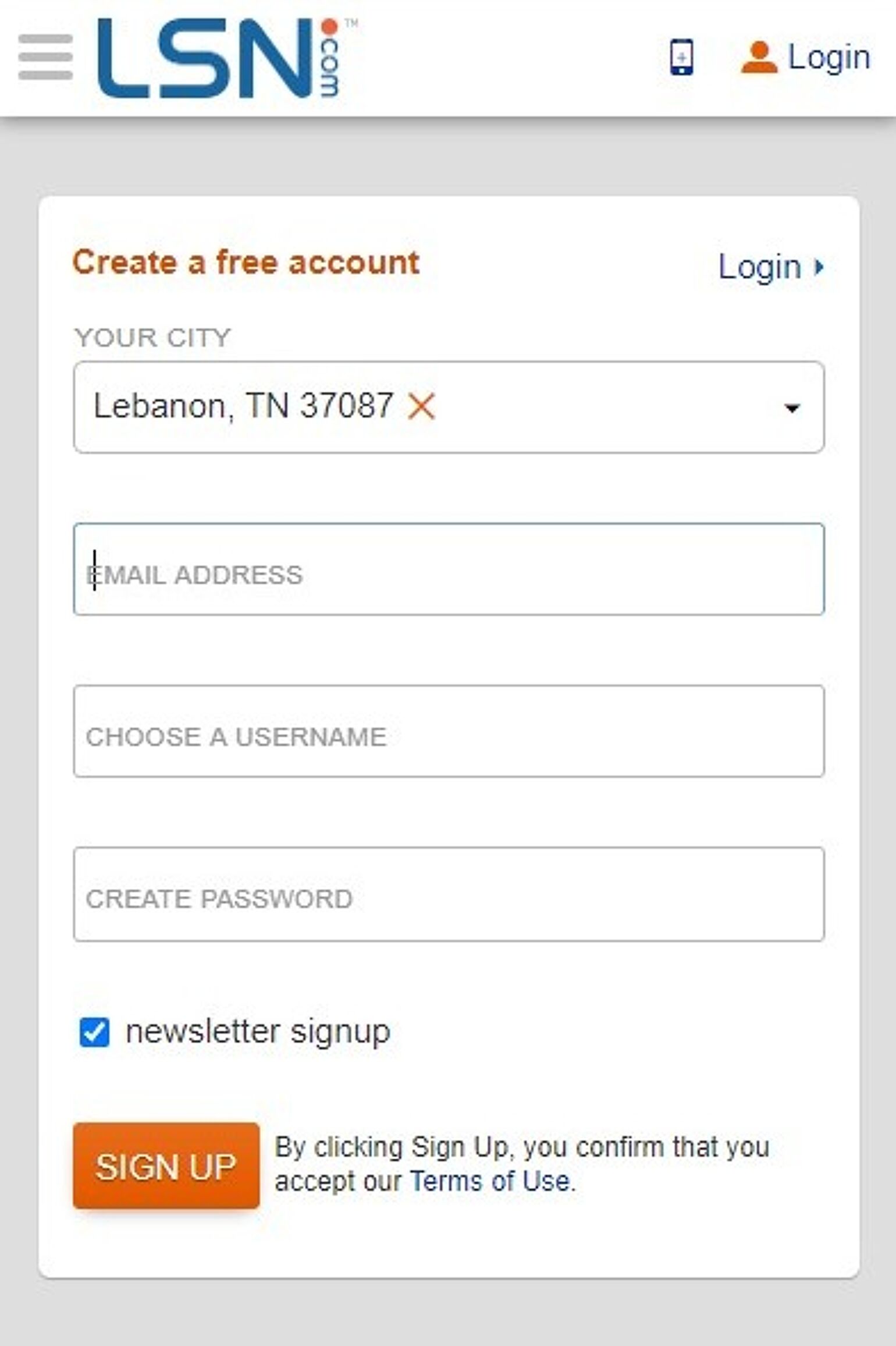 Screenshot of: Enter your Email Address.