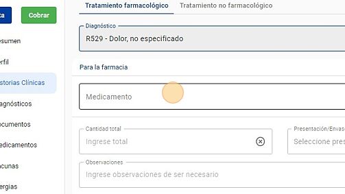 Screenshot of: Haga click en Medicamento