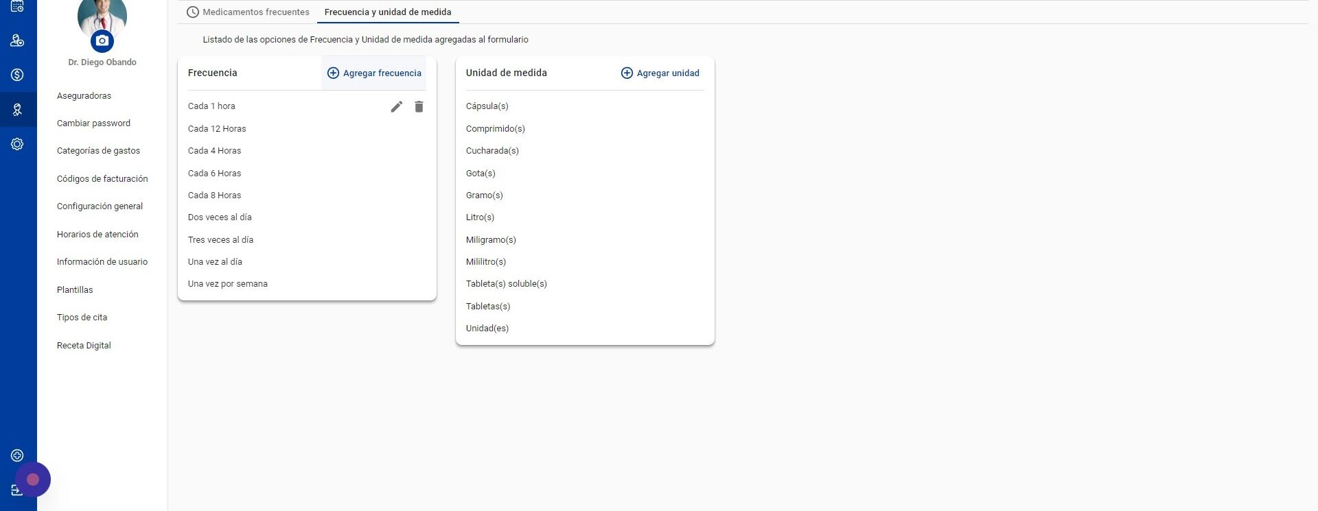 Screenshot of: En Frecuencia, haga click en "Agregar frecuencia"