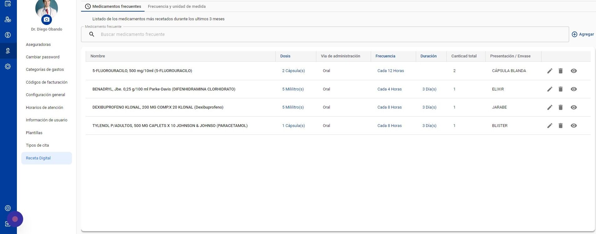 Screenshot of: Haga click en "Frecuencia y unidad de medida"