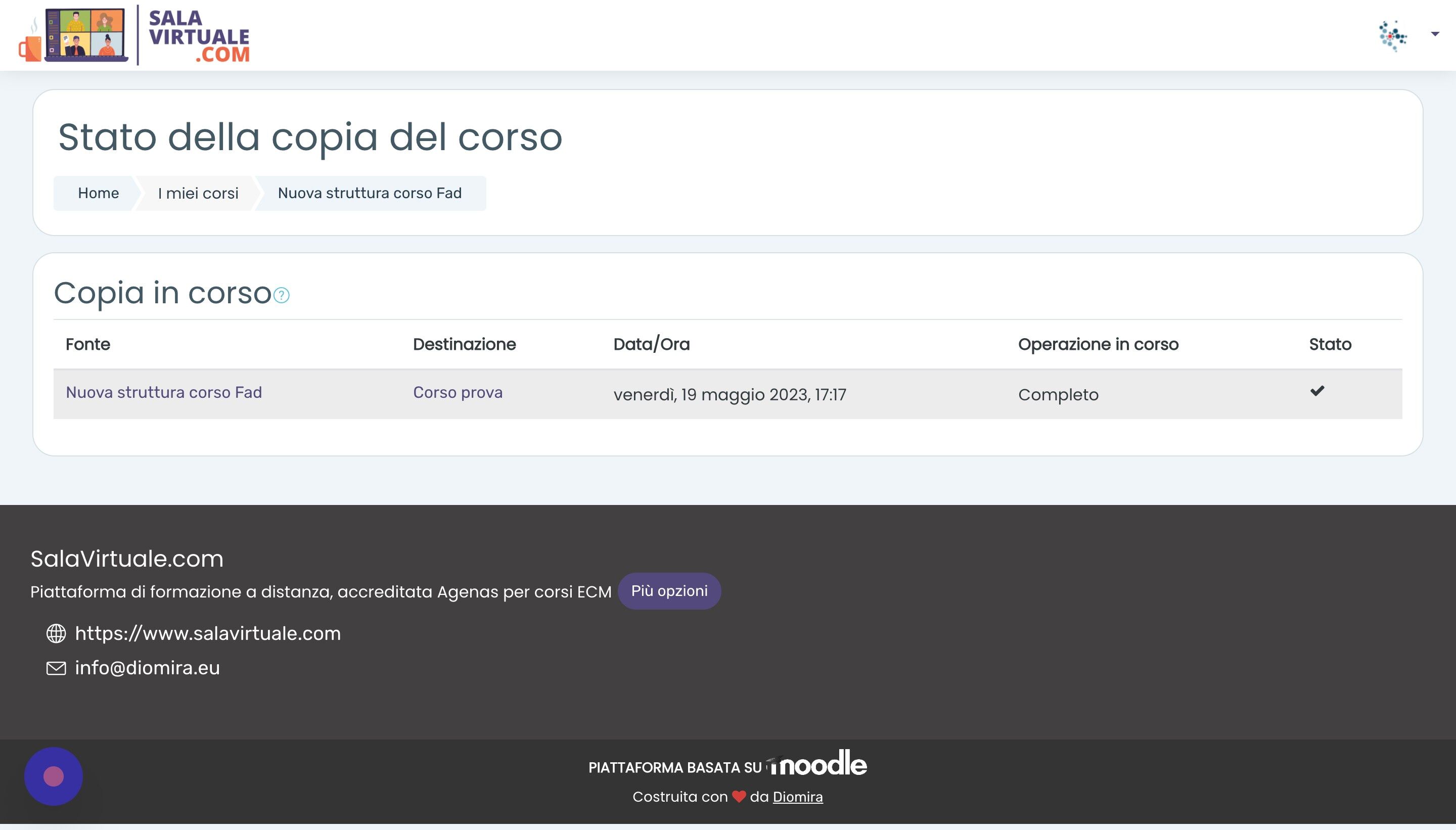 Screenshot of: Al termine della processo accedere al proprio corso