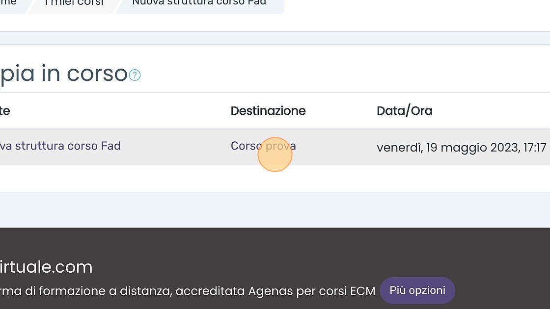 Screenshot of: Al termine della processo accedere al proprio corso