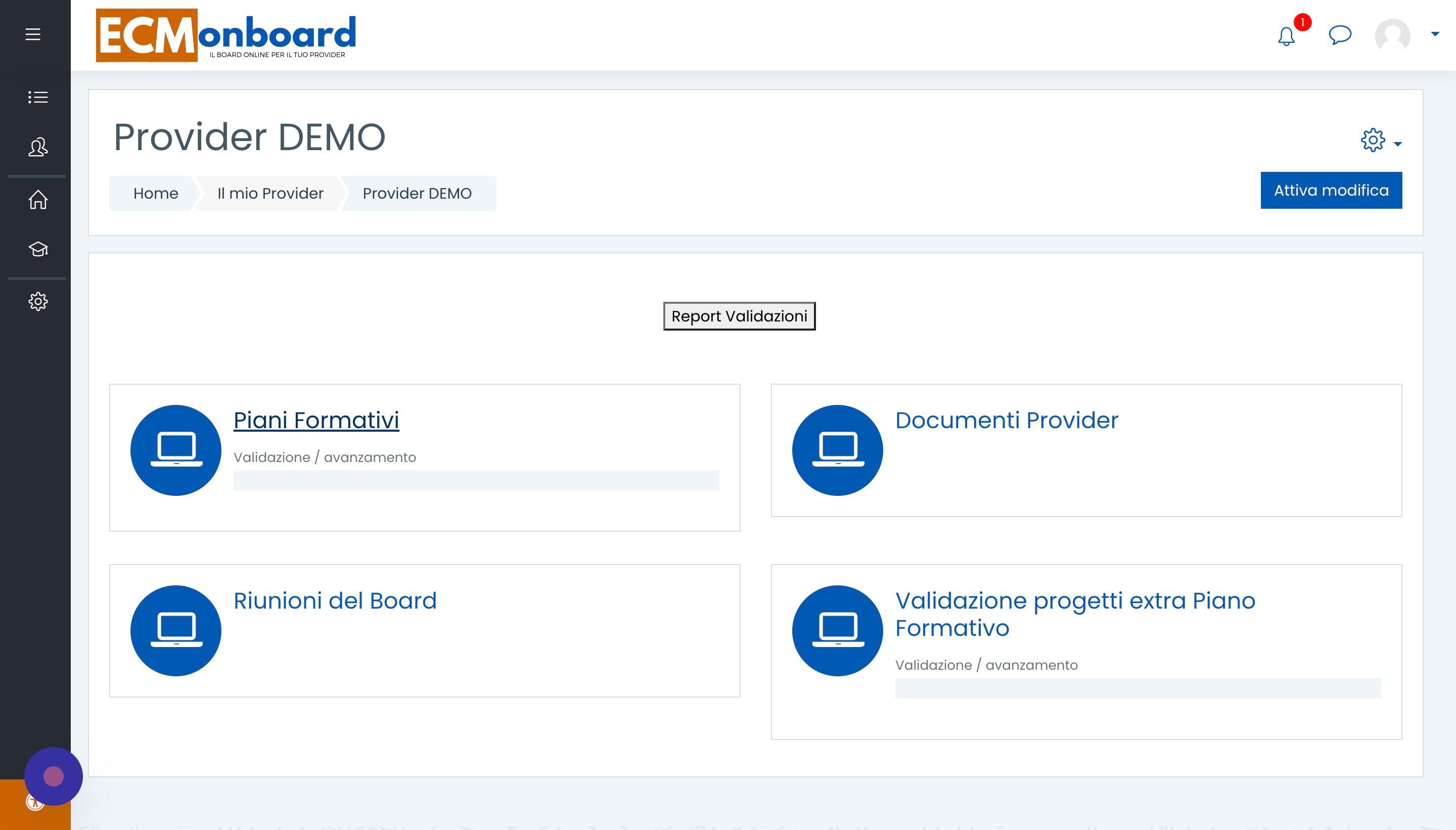 Screenshot of: Vediamo ora come caricare il piano formativo dell'anno per essere sottoposto all'approvazione del Board. Cliccare 