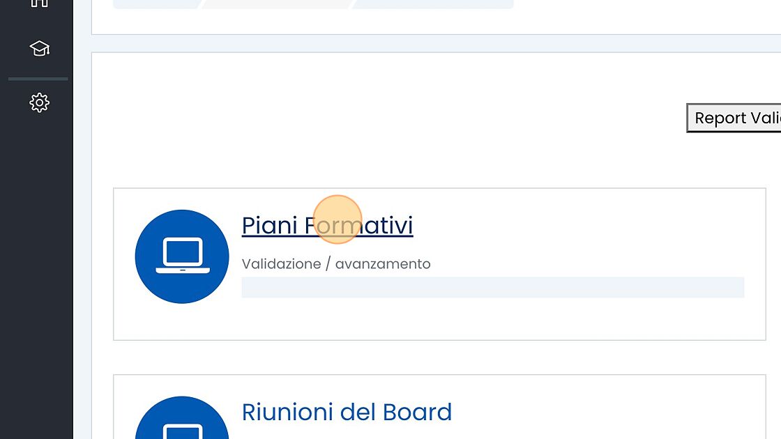 Screenshot of: Vediamo ora come caricare il piano formativo dell'anno per essere sottoposto all'approvazione del Board. Cliccare
