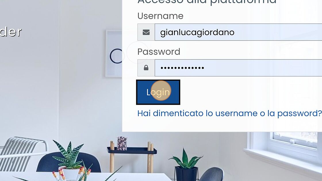 Screenshot of: Effettuare il login con le credenziali che vi sono state fornite