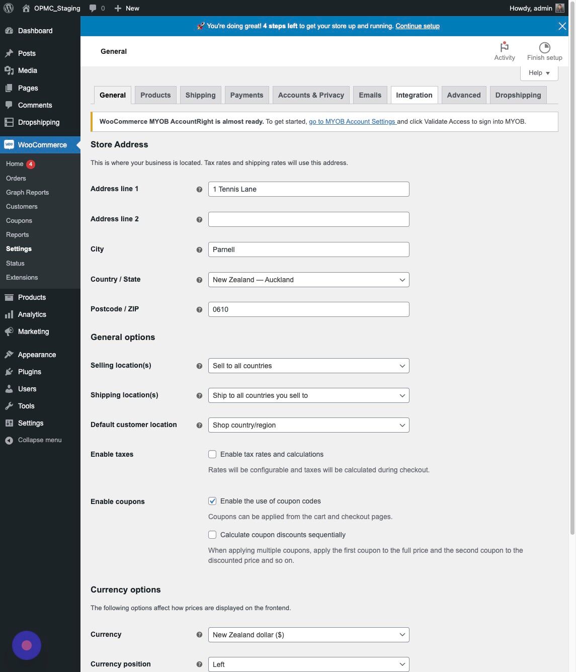 Screenshot of: Click "Integration"