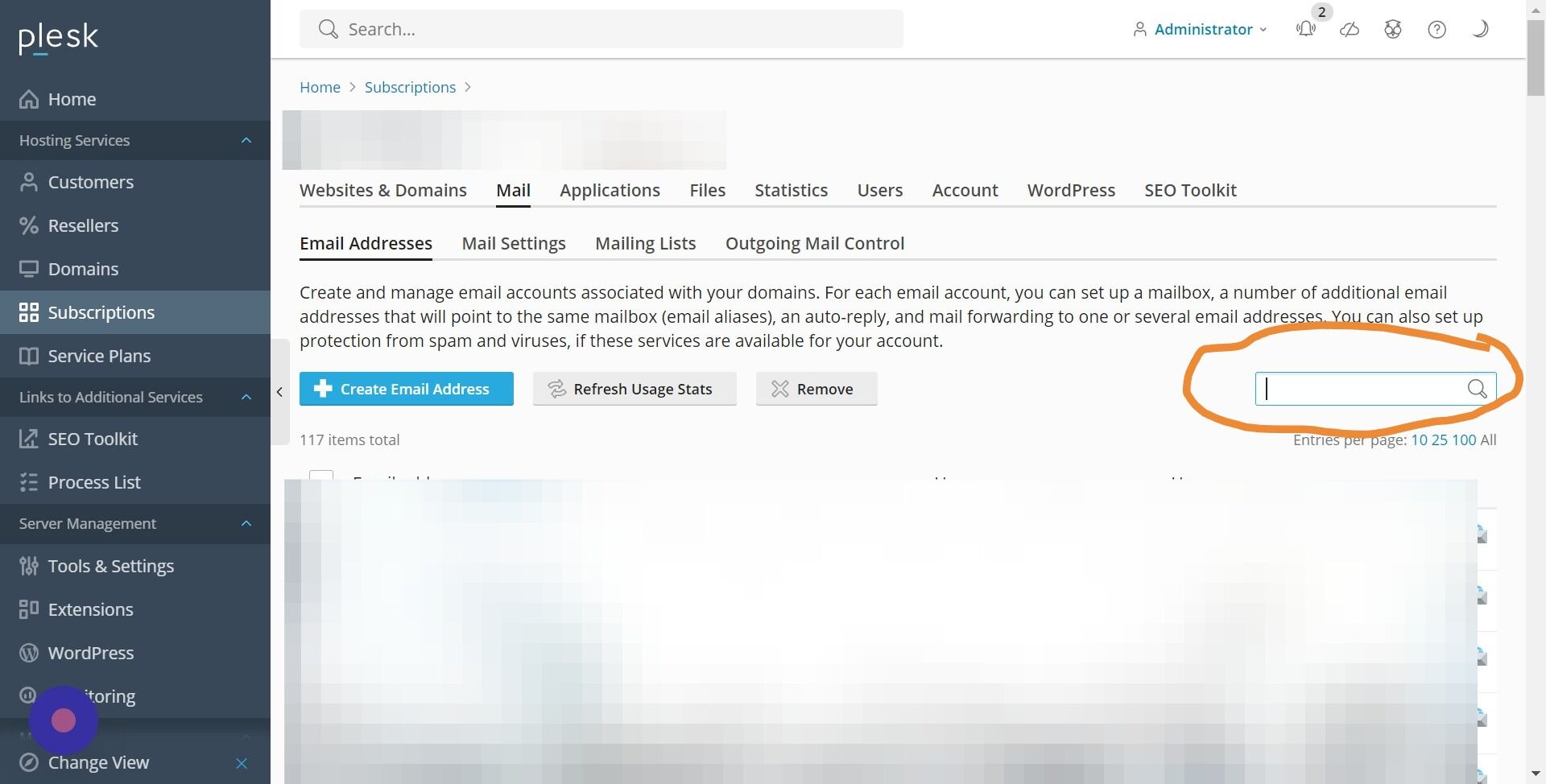 Screenshot of: Search for require email id of which space usages you want to refresh