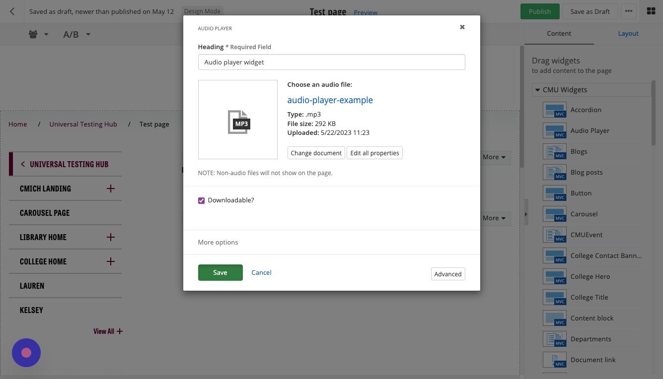 Screenshot of: Save widget updates.