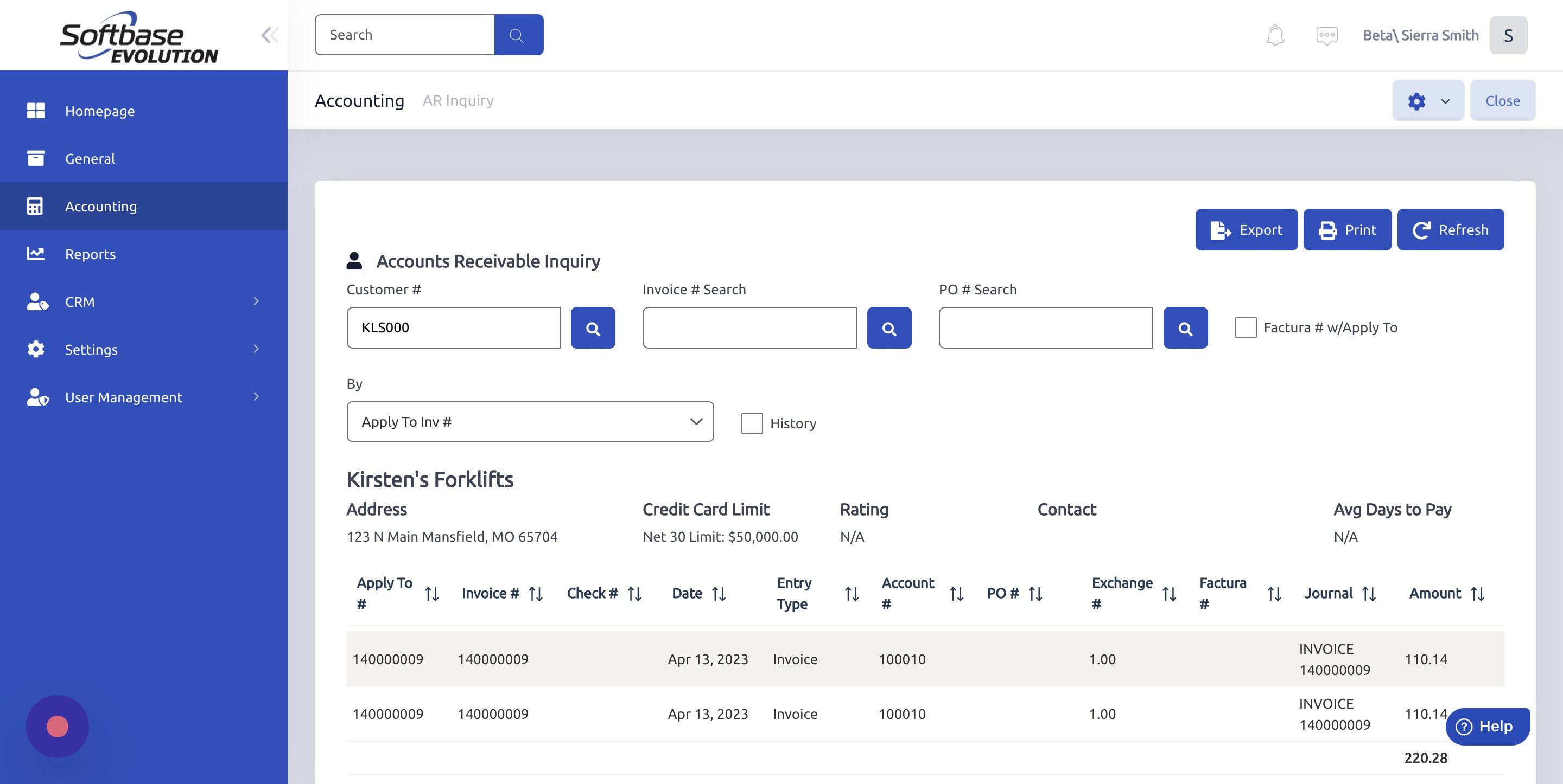 Screenshot of: Highlight invoice. 