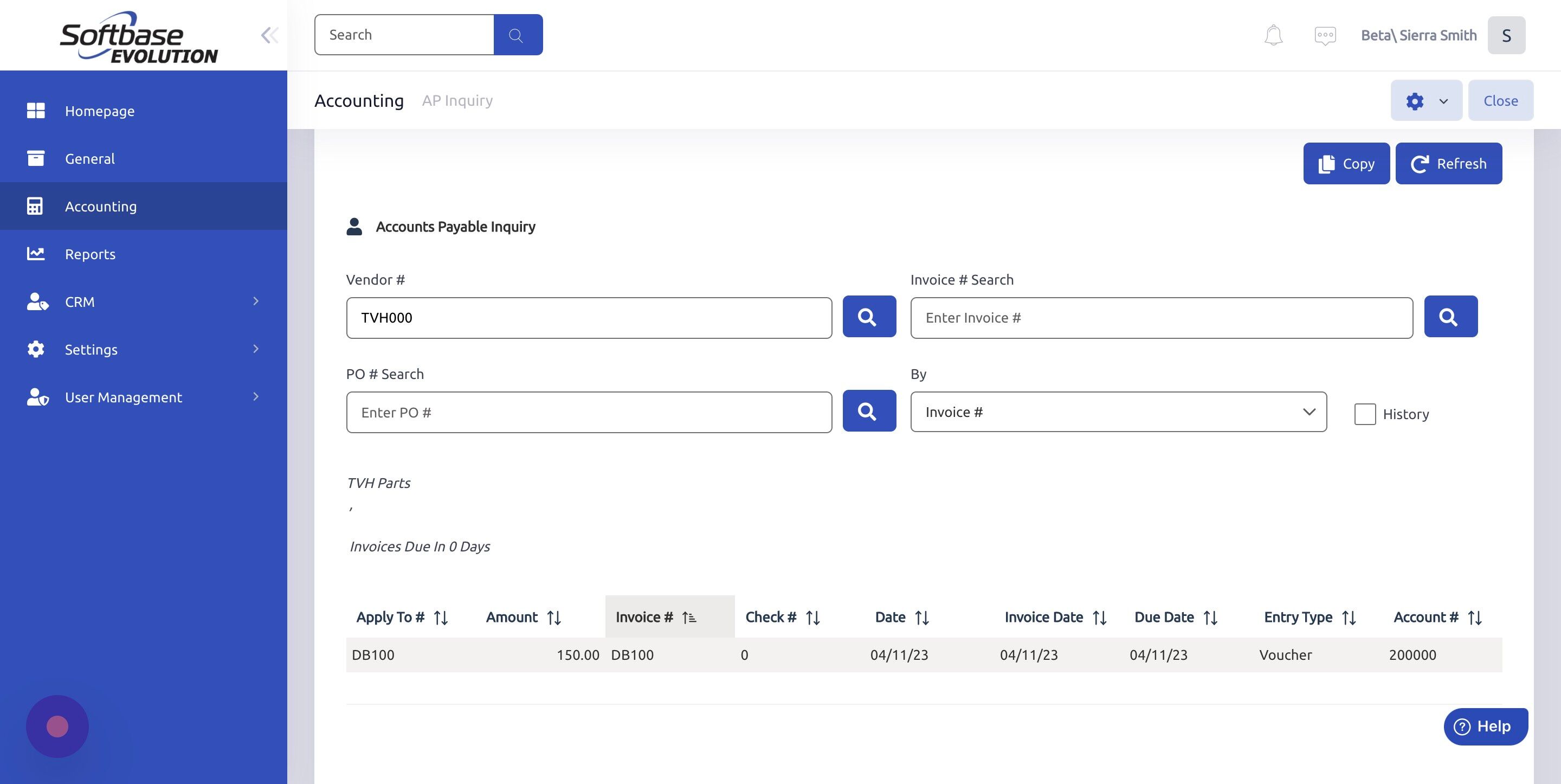 Screenshot of: Highlight invoice. 