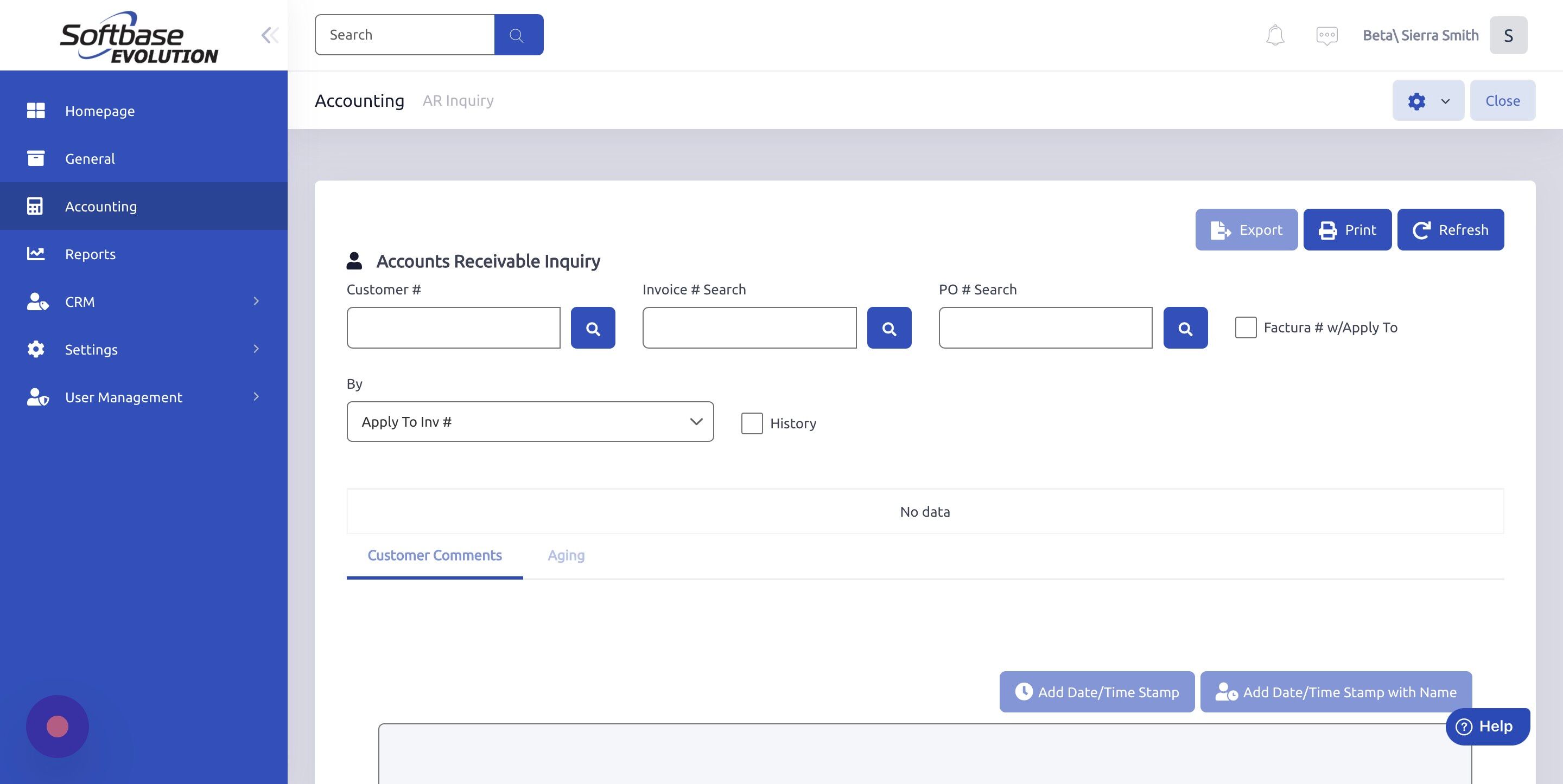 Screenshot of: Search for customer.