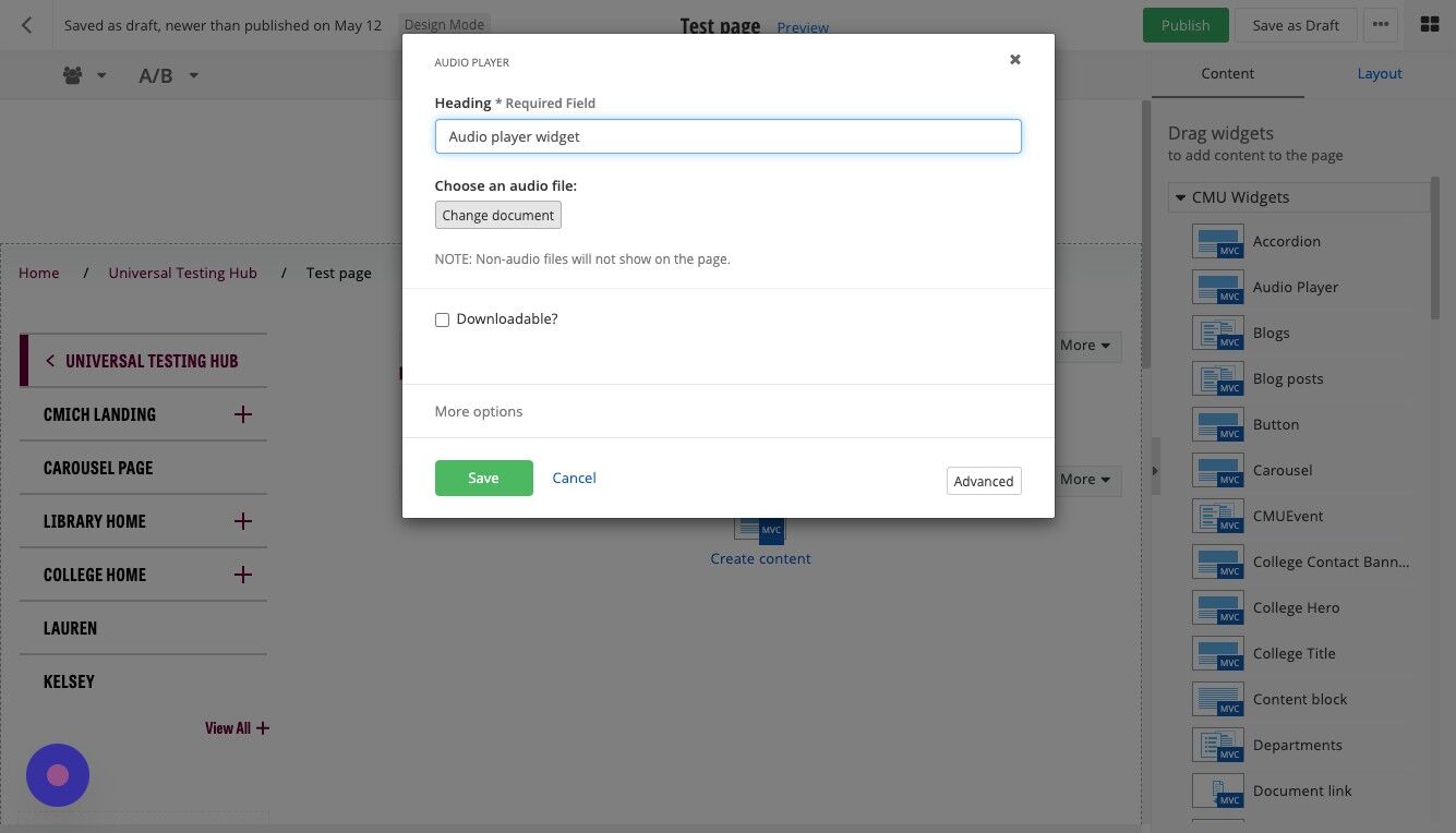 Screenshot of: Under Choose an audio file, click 