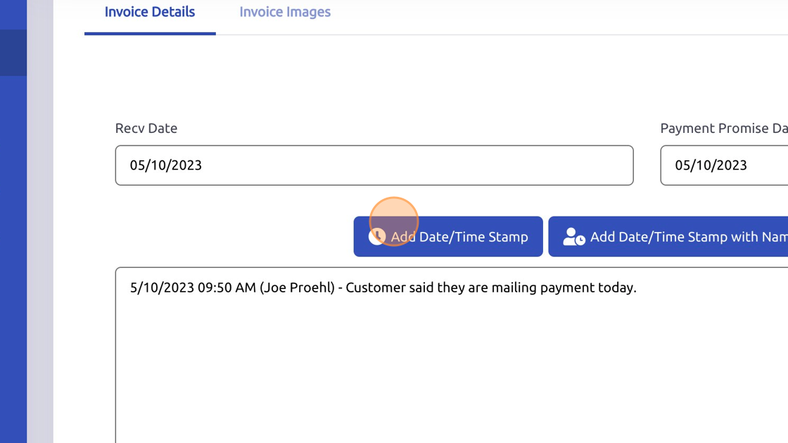 Screenshot of: Click "Add Date/Time Stamp"