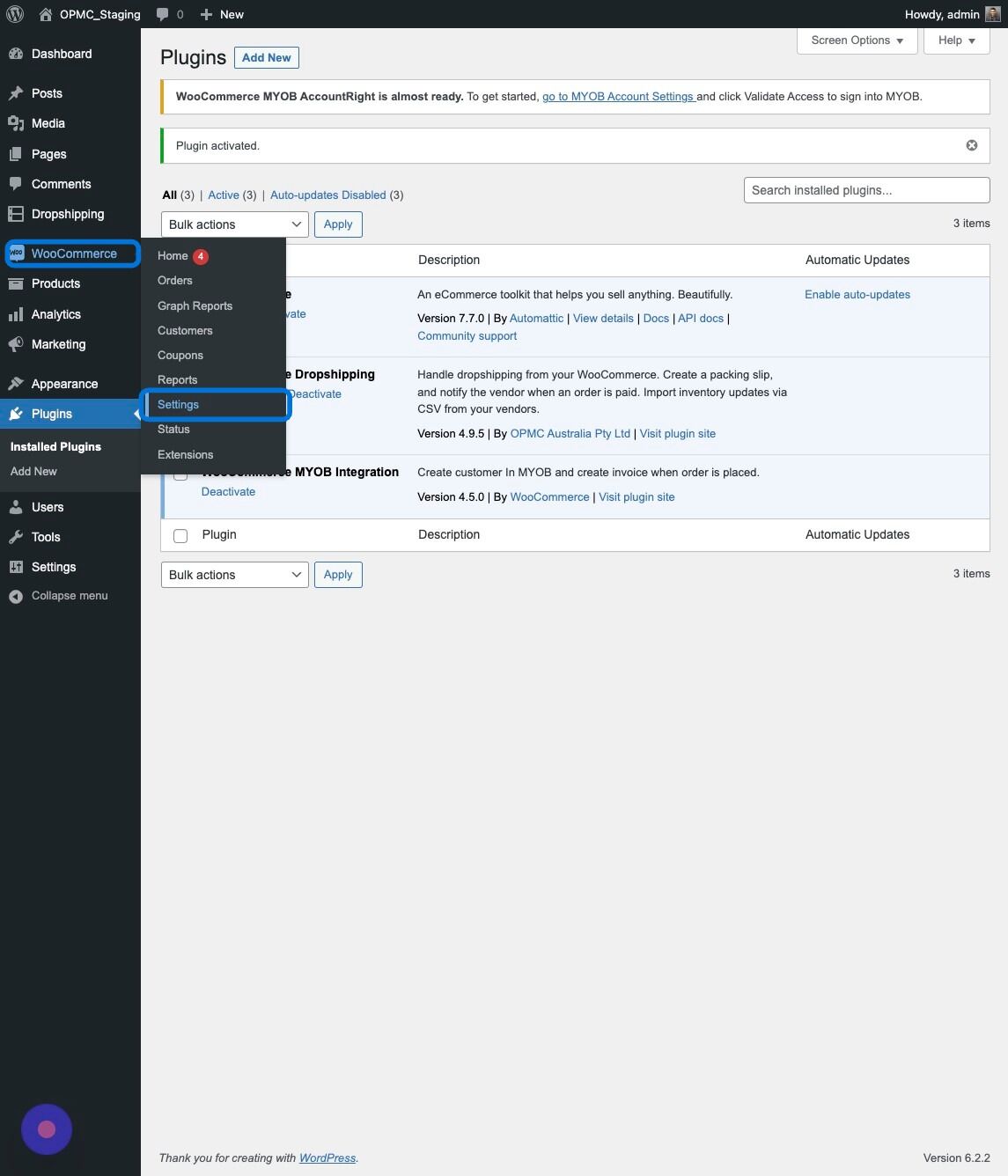 Screenshot of: Click "Settings"