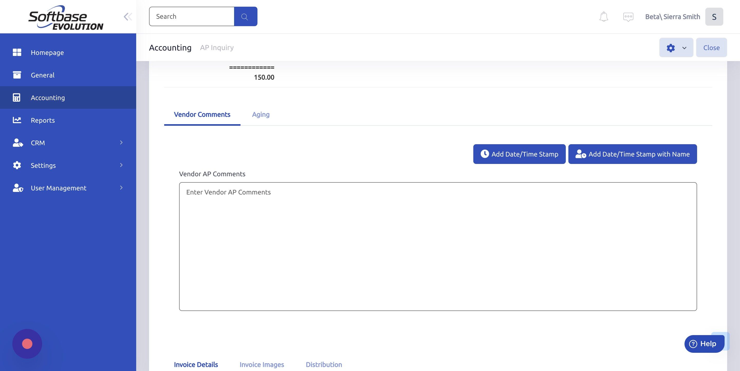Screenshot of: Click "Vendor Comments" and then "Add Date/Time Stamp"
