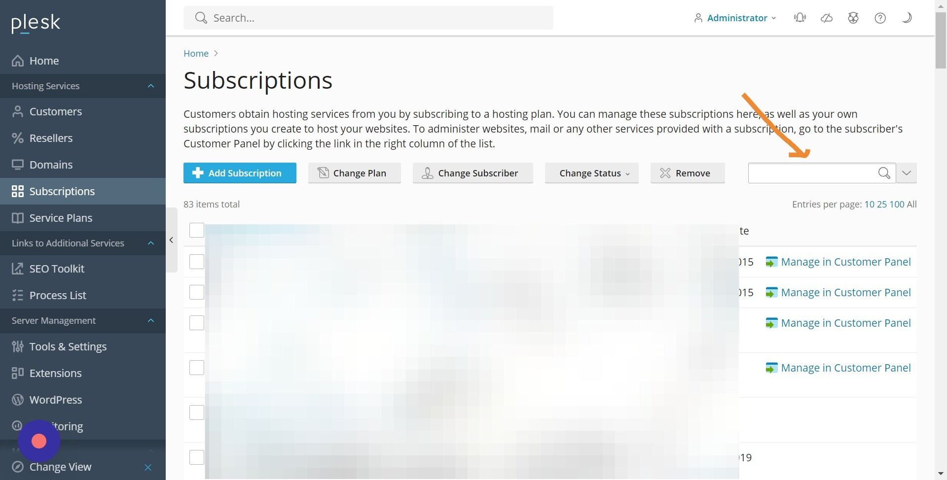Screenshot of: Enter concernred domain name in the search box