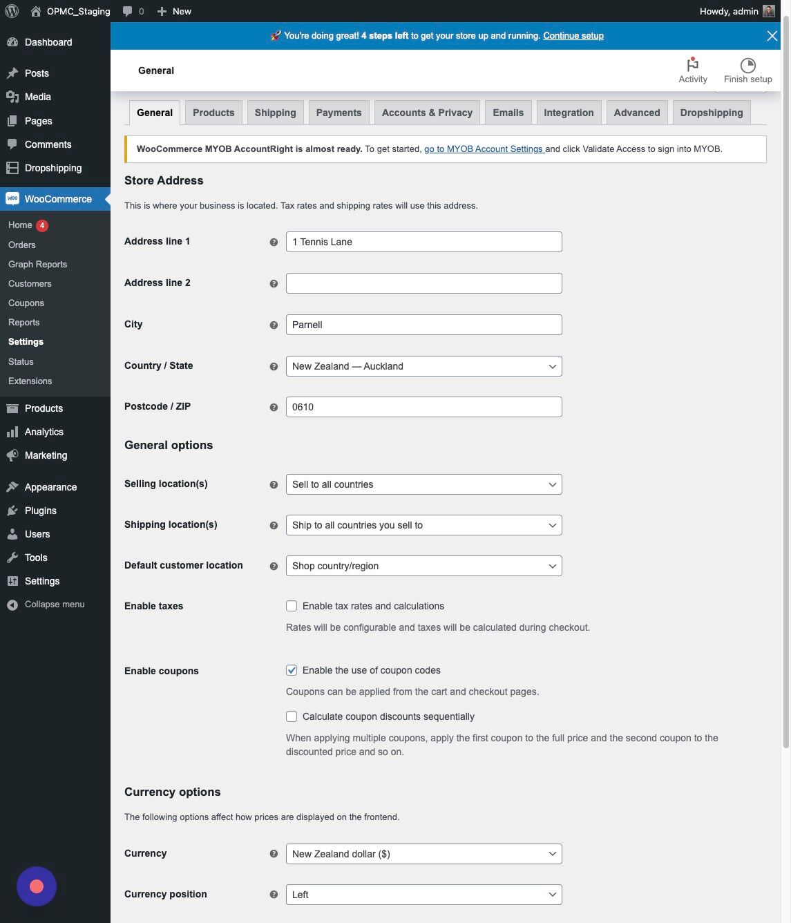Screenshot of: Click "go to MYOB Account Settings" to go directly. 