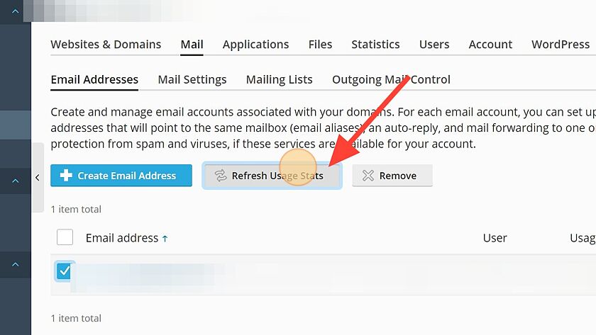 Screenshot of: Click "Refresh Usage Stats"