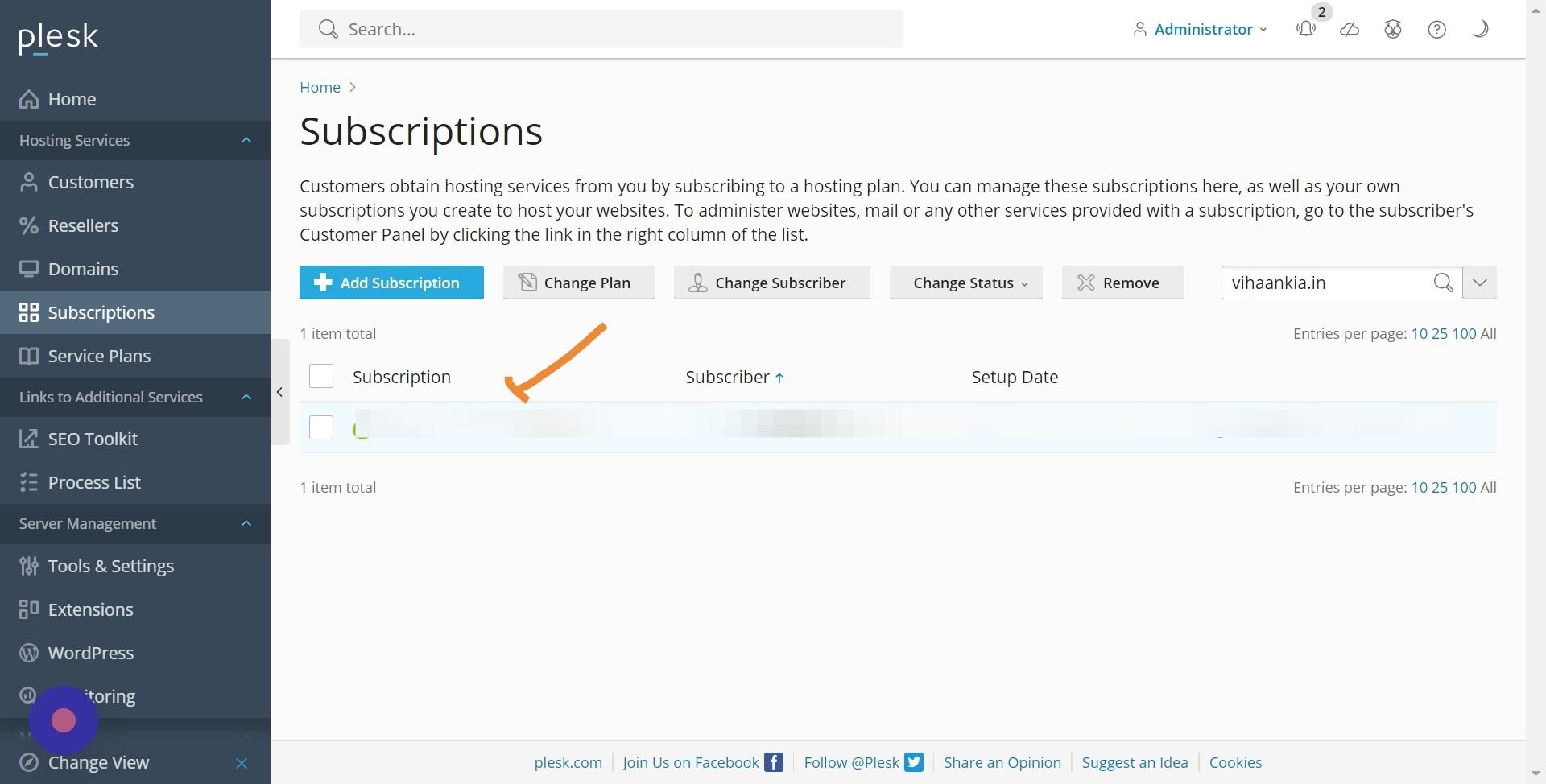 Screenshot of: Click "on required domain name"
