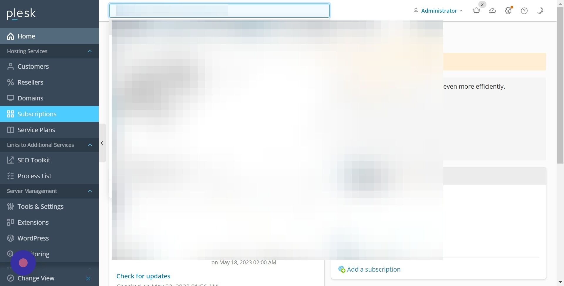 Screenshot of: Click "Subscriptions"