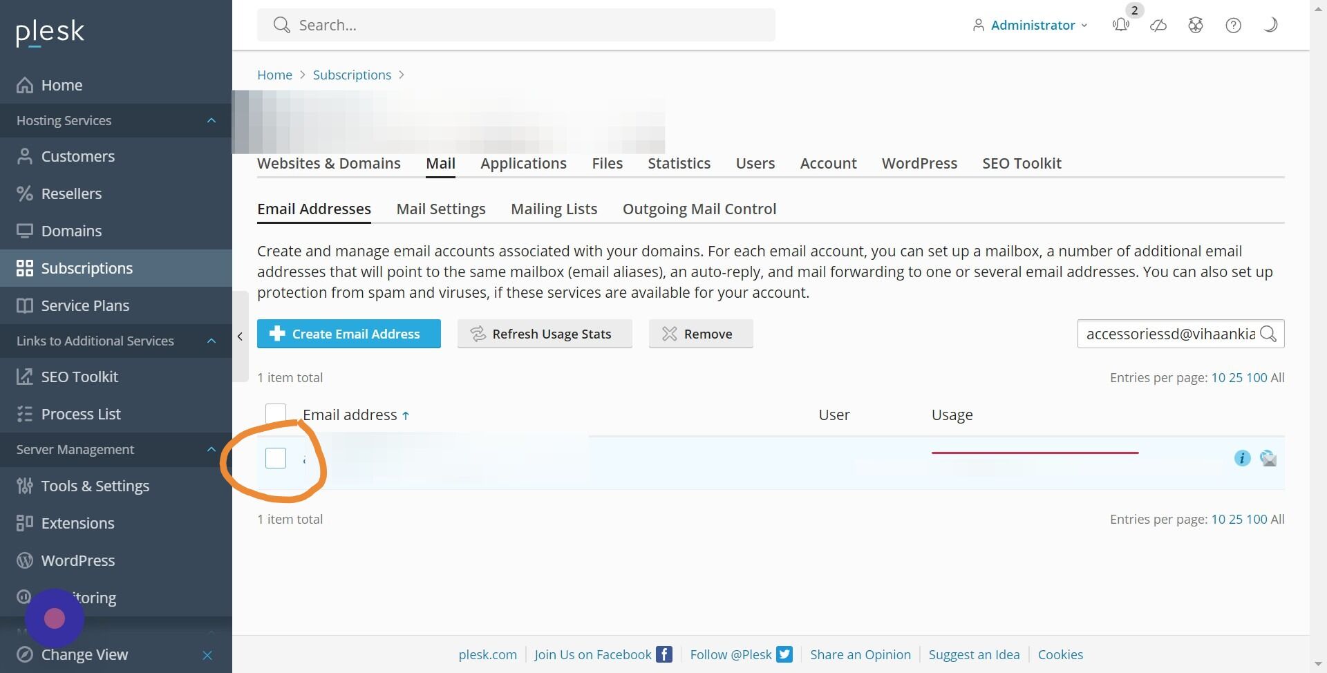 Screenshot of: Click this checkbox left to required email id of which usages stats you want to update