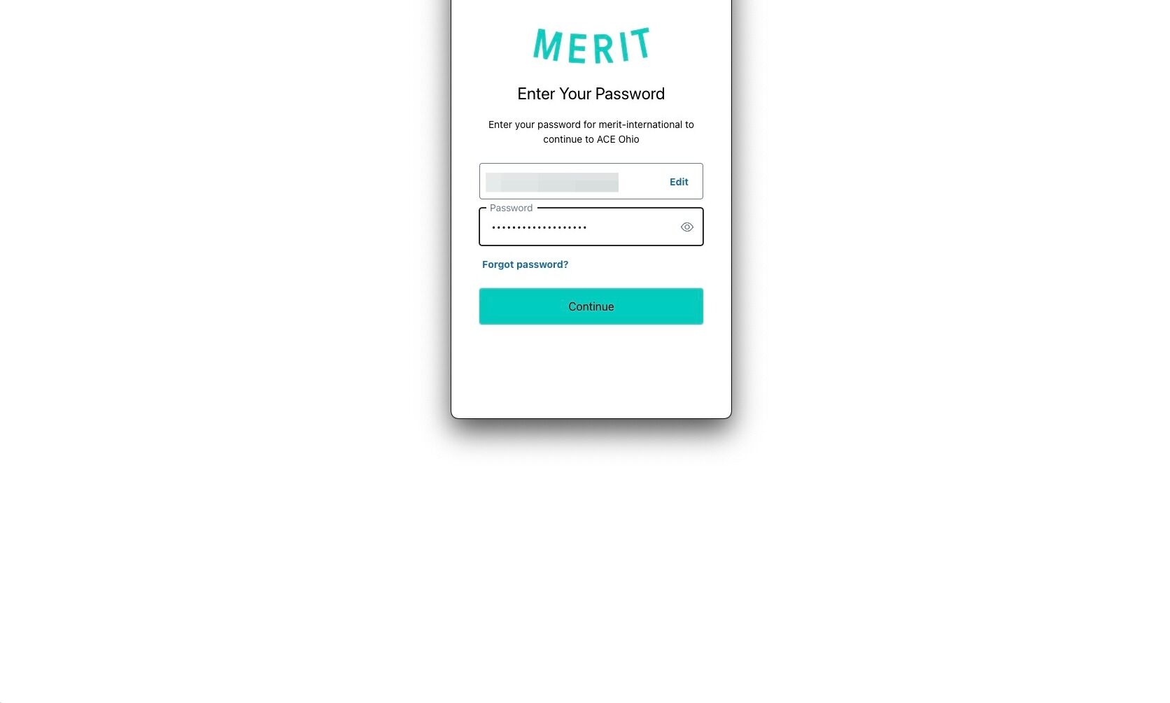 Screenshot of: Enter your password and click "Continue"