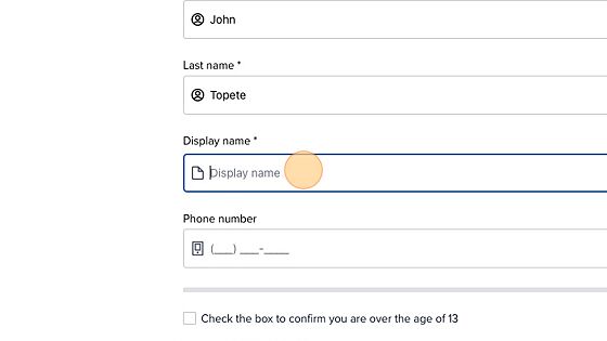 Screenshot of: Click "Display name * This is the name that will be displayed on your Merit account." You may also edit your name from this page if there are any mistakes. 