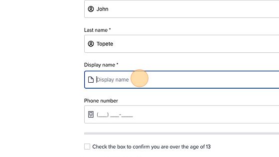 Screenshot of: Click "Display name * This is the name that will be displayed on your Merit account." You may also edit your name from this page if there are any mistakes. 