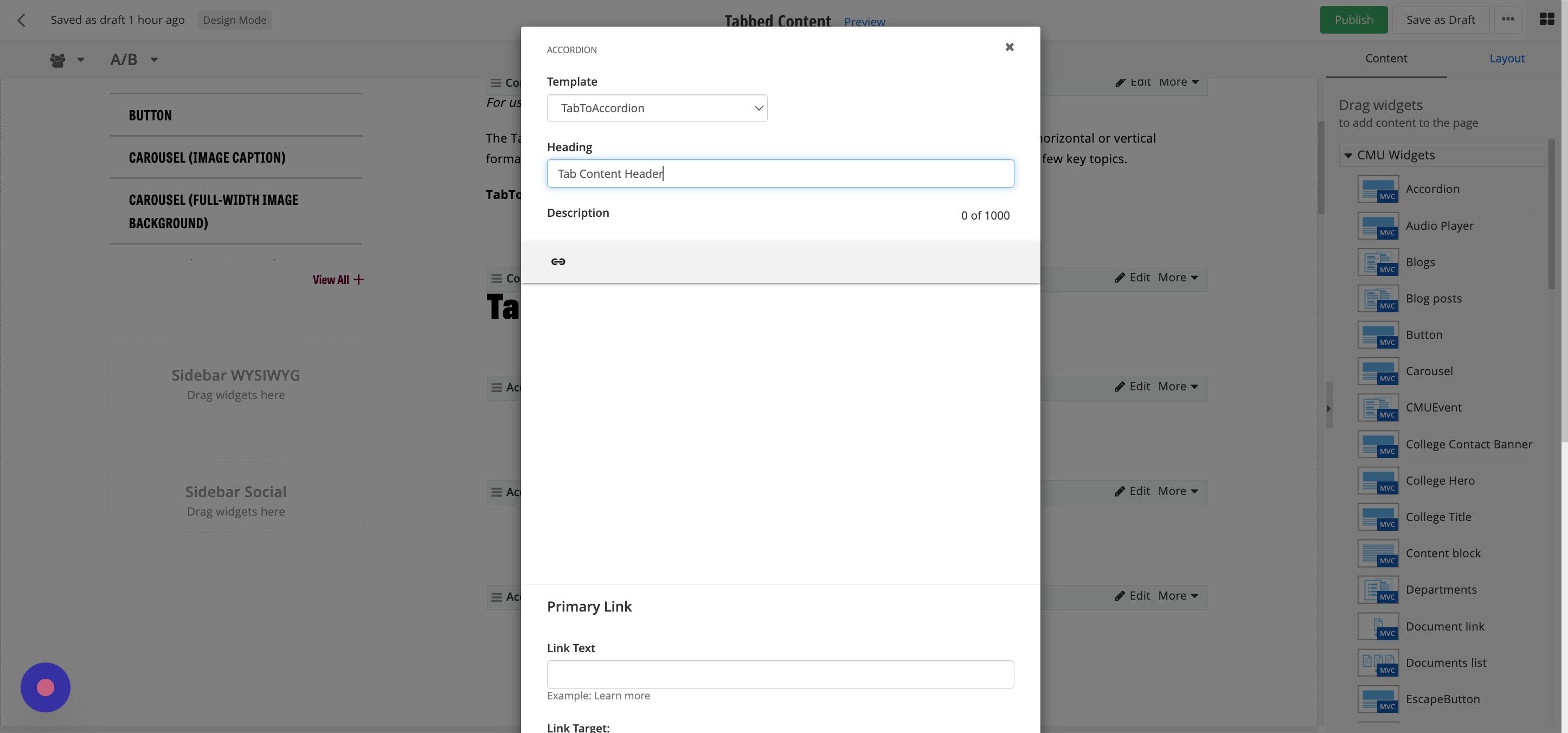 Screenshot of: Click the content area to add text to the tab. Image and videos are not allowed.
