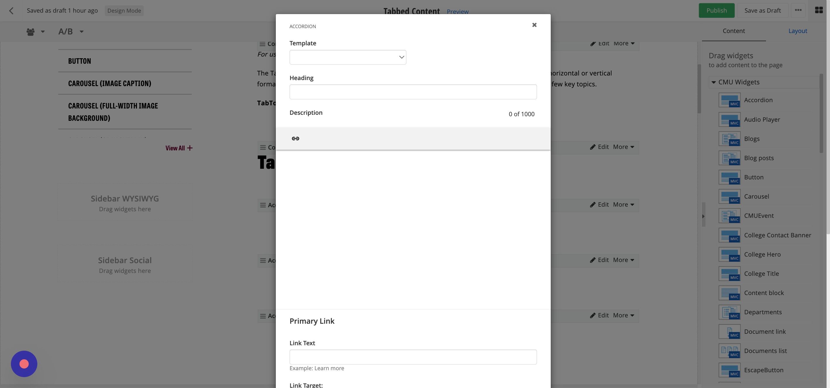Screenshot of: Click this dropdown and select TabToAccordion.