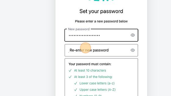 Screenshot of: Enter and re-enter your new password.