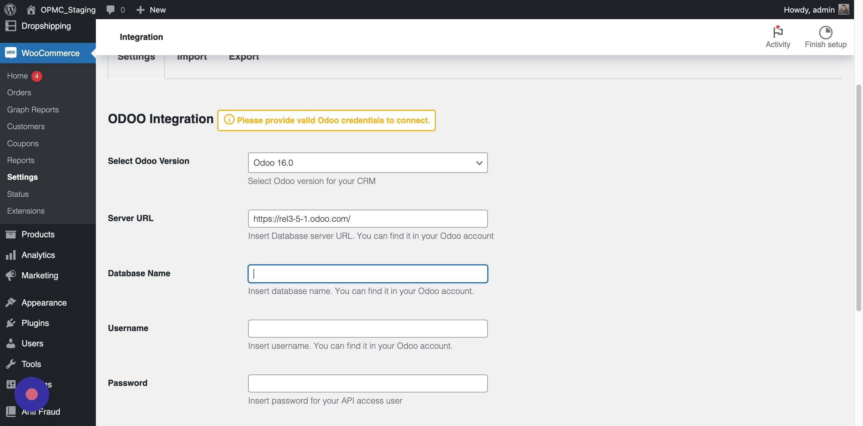 Screenshot of: Click the "Database Name" field to enter the Database Name. 