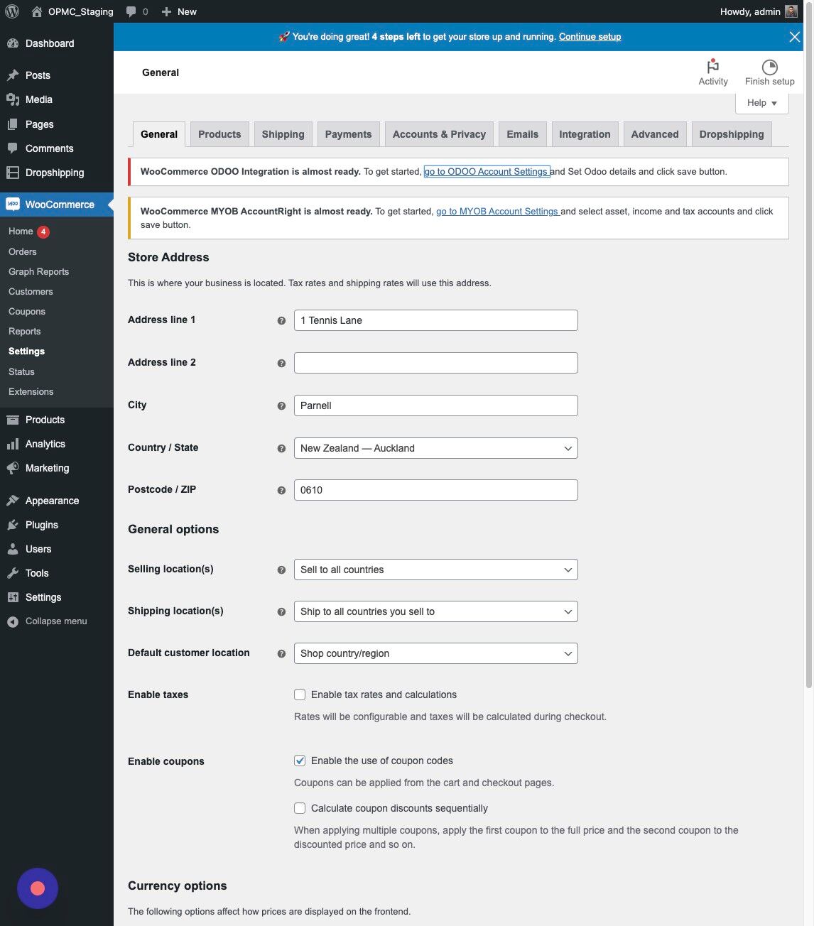 Screenshot of: Click "Go to ODOO Account Settings" to go to the settings using the Banner. 