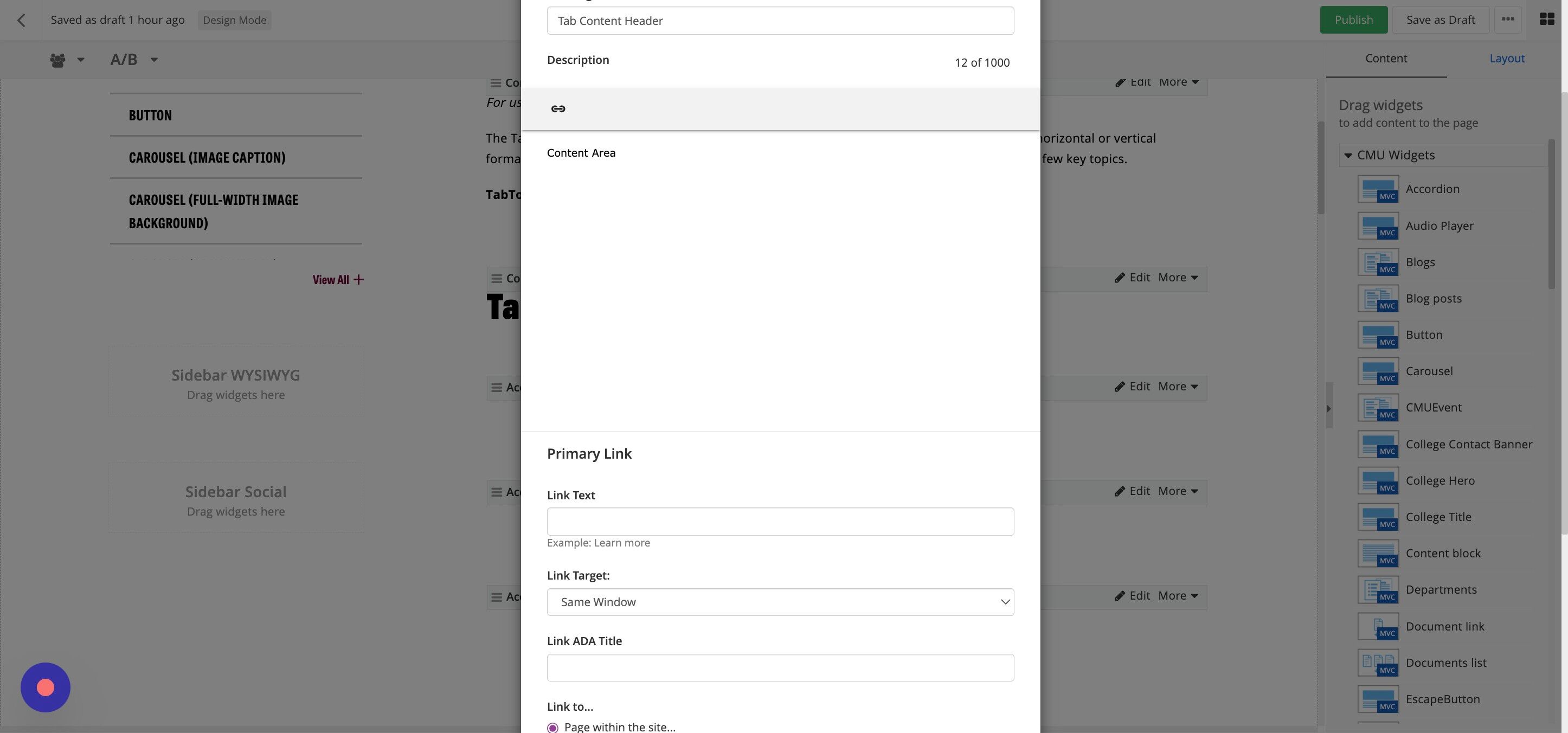 Screenshot of: Add the link text.