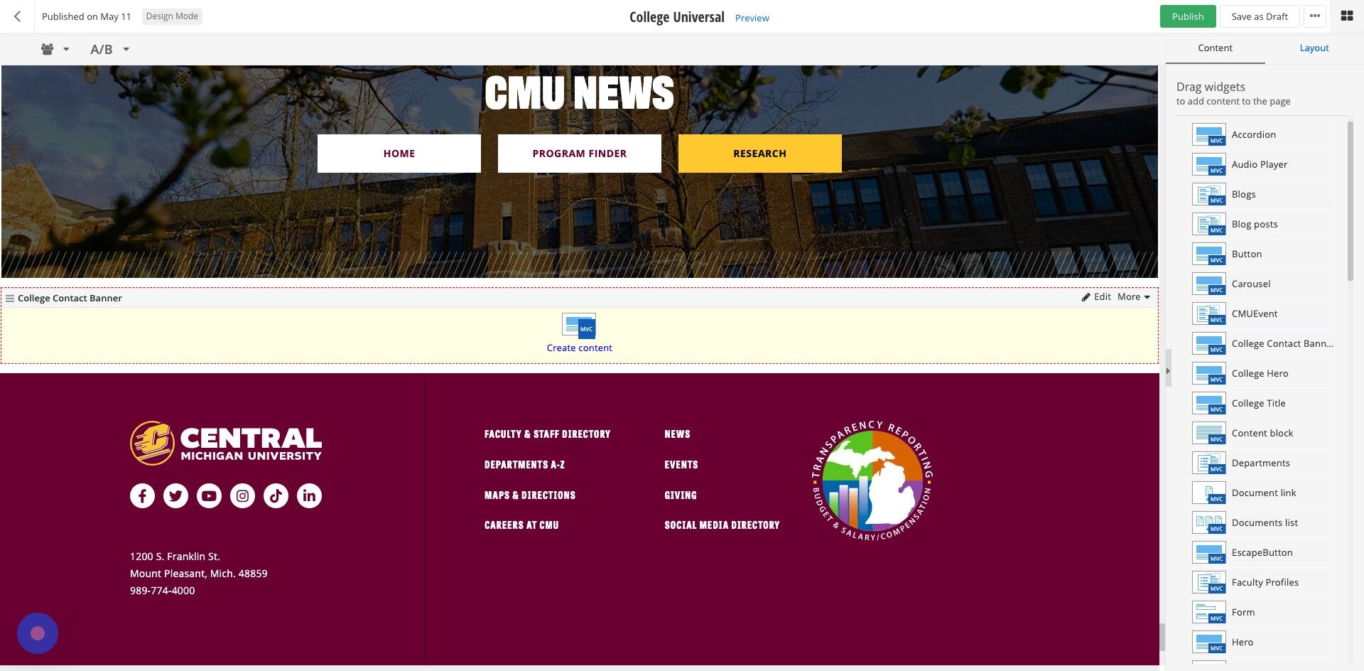 Screenshot of: Click Create Content.