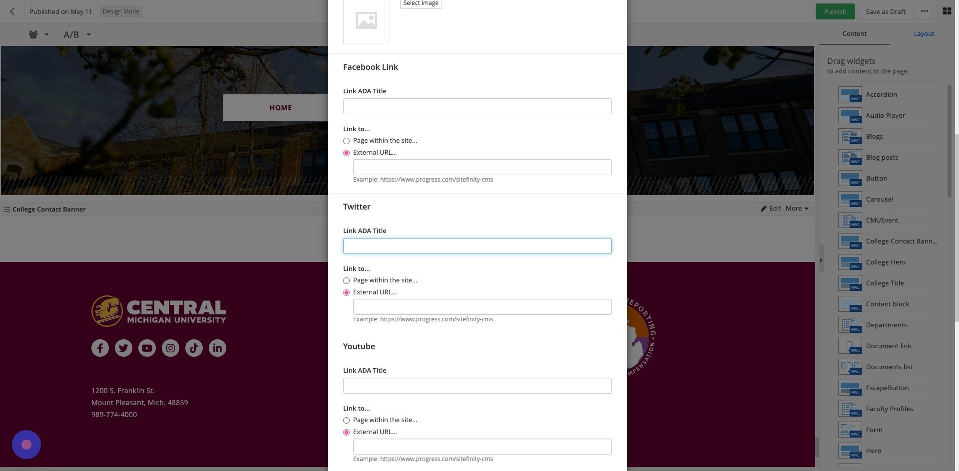 Screenshot of: Twitter: Add in the ADA text.

