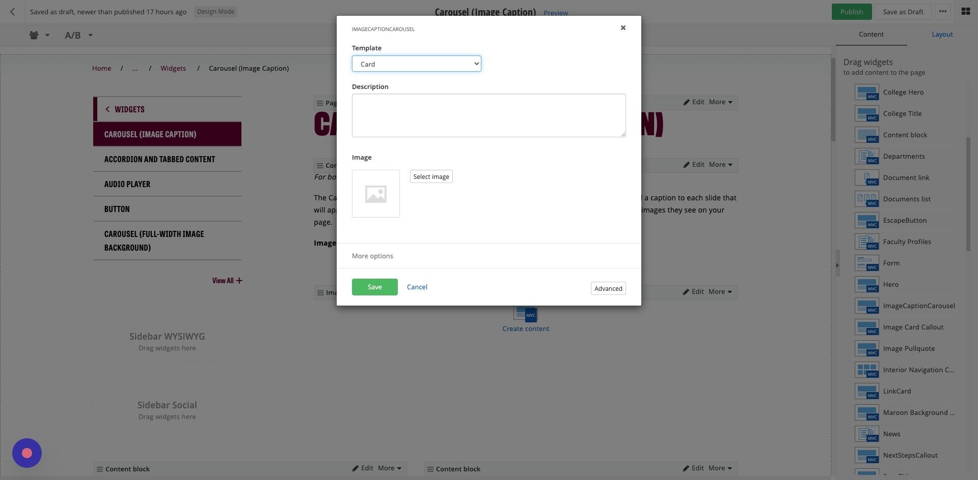 Screenshot of: Template: Select card.
