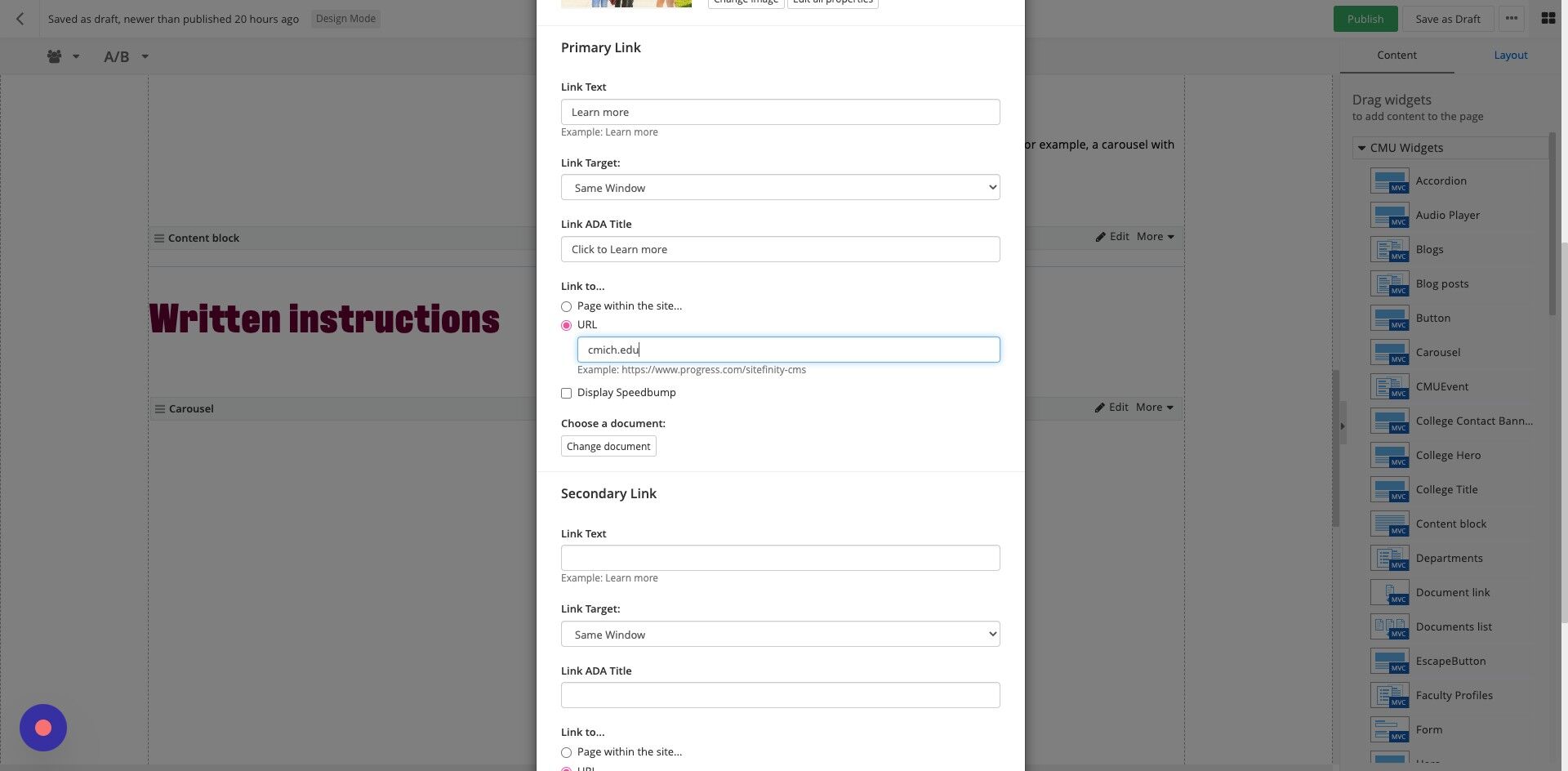 Screenshot of:  Repeat steps 9-13 for secondary link.
