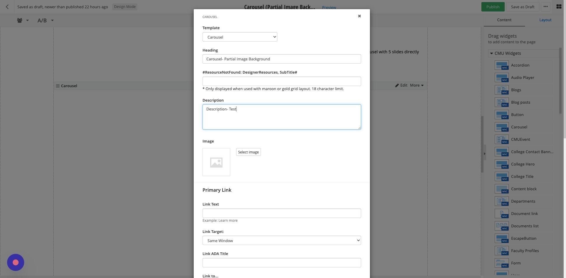 Screenshot of: Description: Enter description text. (Recommend max 150 characters)