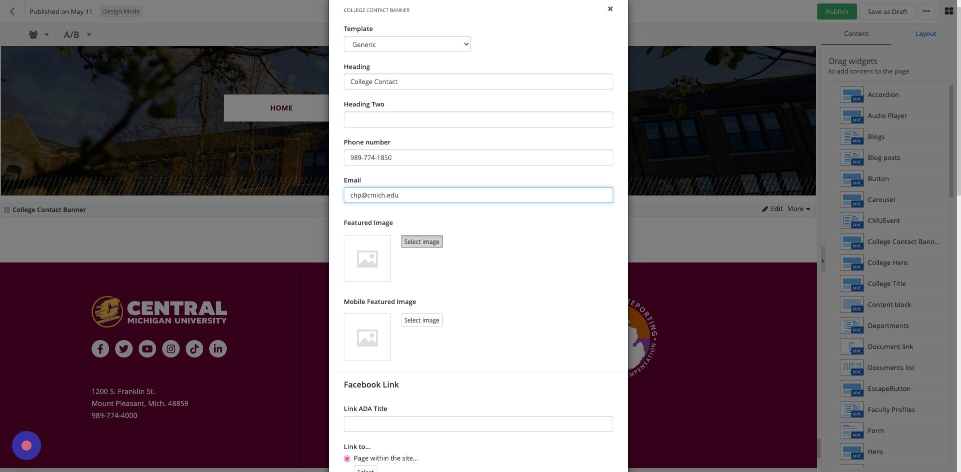 Screenshot of: Add the college lockup to Featured Image. No other images are to be used, college lockup only.   File type: .svg