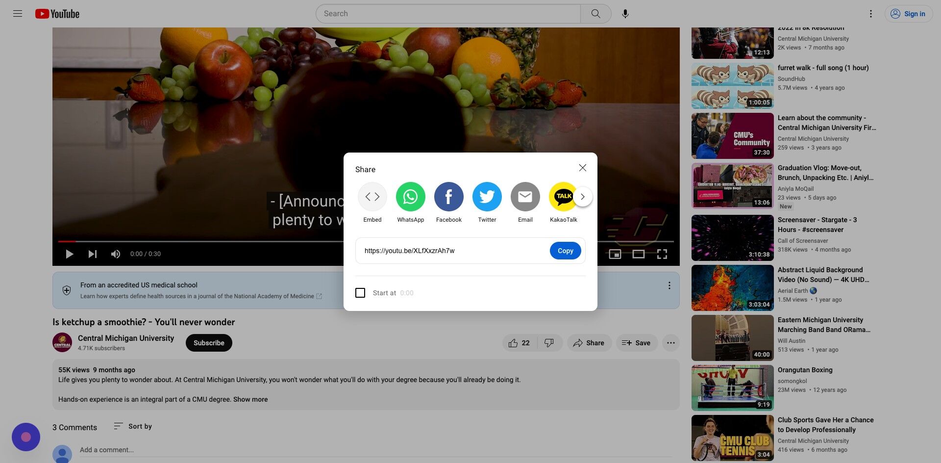 Screenshot of: Select Embed.