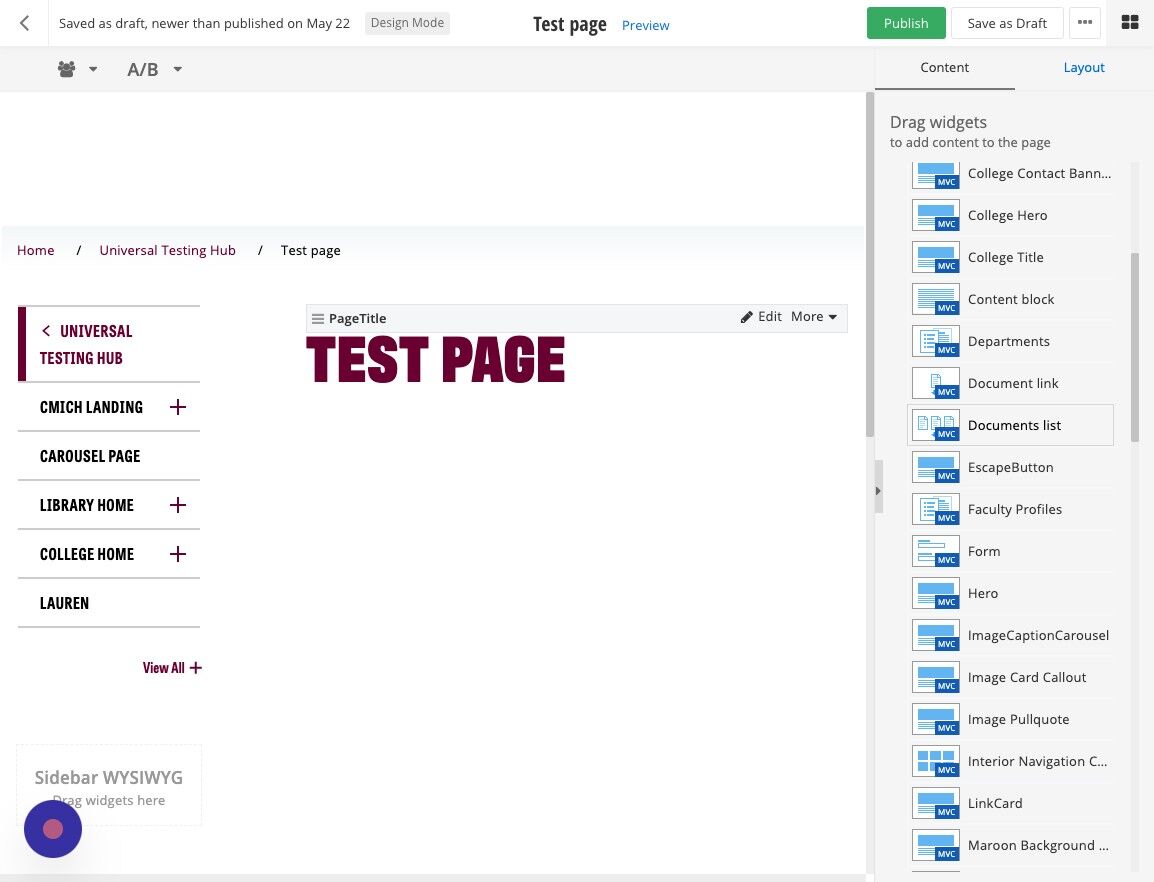 Screenshot of: Drag the Documents List widget into the desired container.
