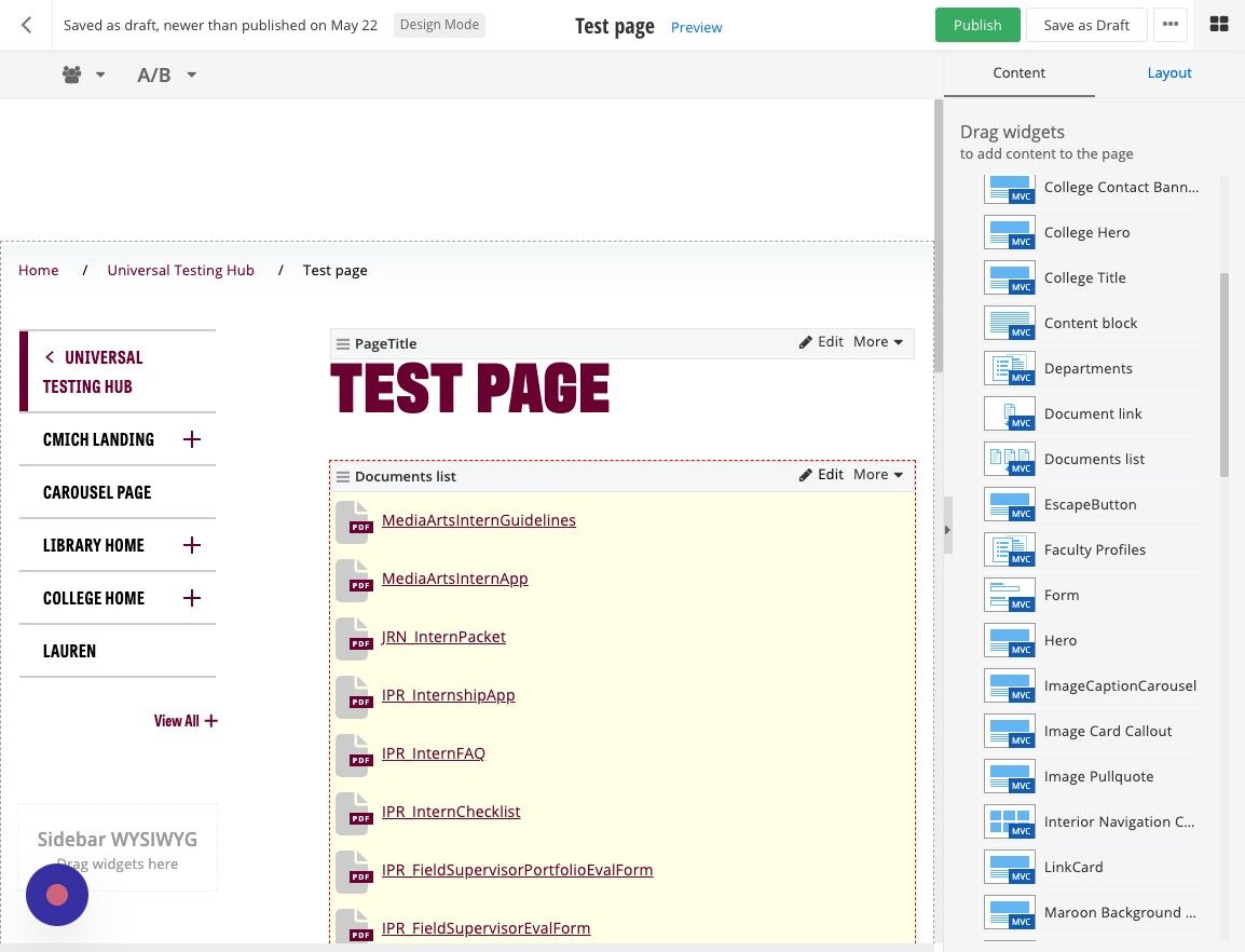 Screenshot of: Initially, a default list of documents will be displayed. Click Edit on the widget to configure the list to your desired documents. 