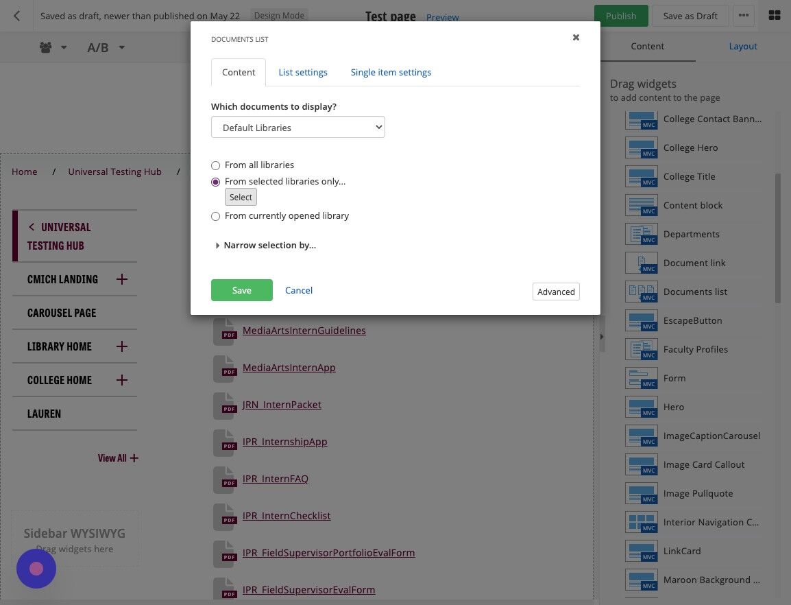 Screenshot of: Under the Content tab, choose the 