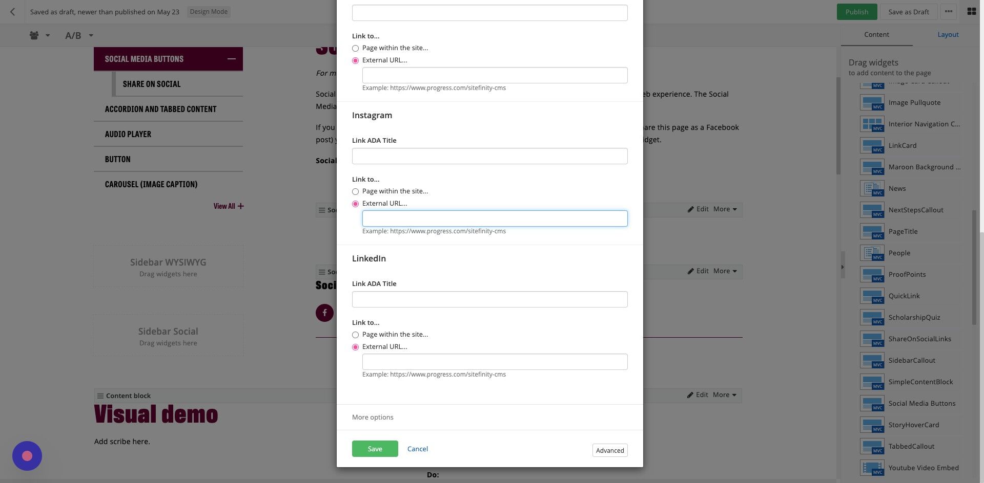 Screenshot of: LinkedIn: Add in the ADA text.