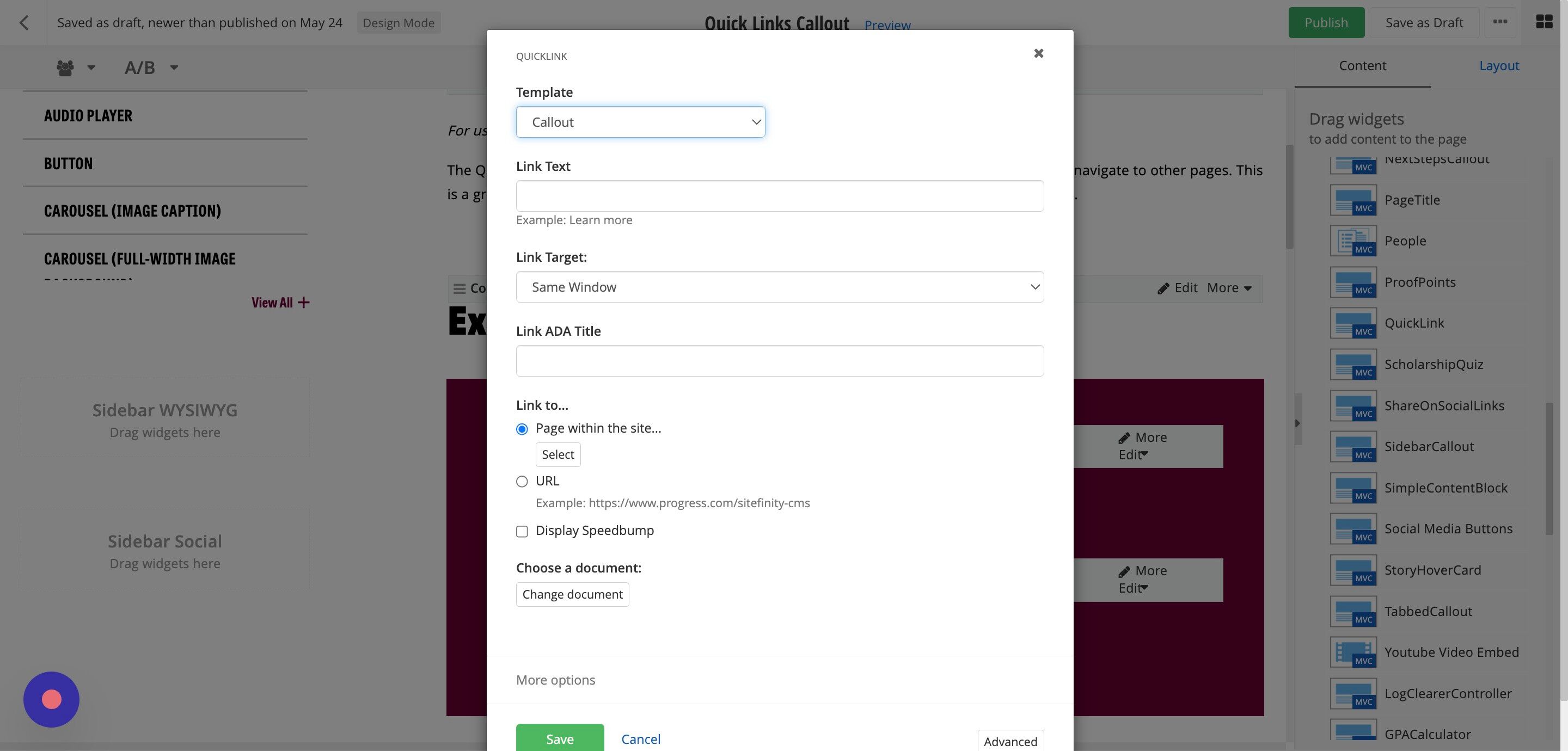 Screenshot of: Enter the text for your link in the Link Text field.