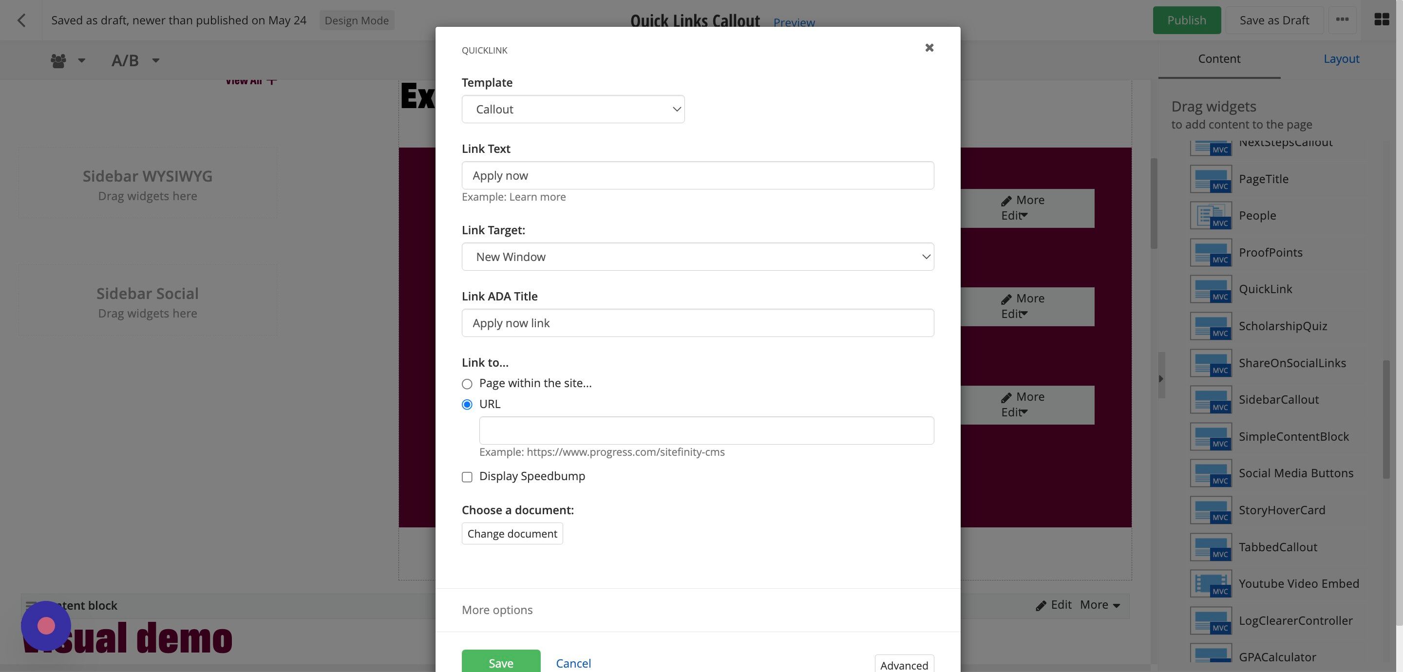 Screenshot of: Enter the webpage URL in the URL field.