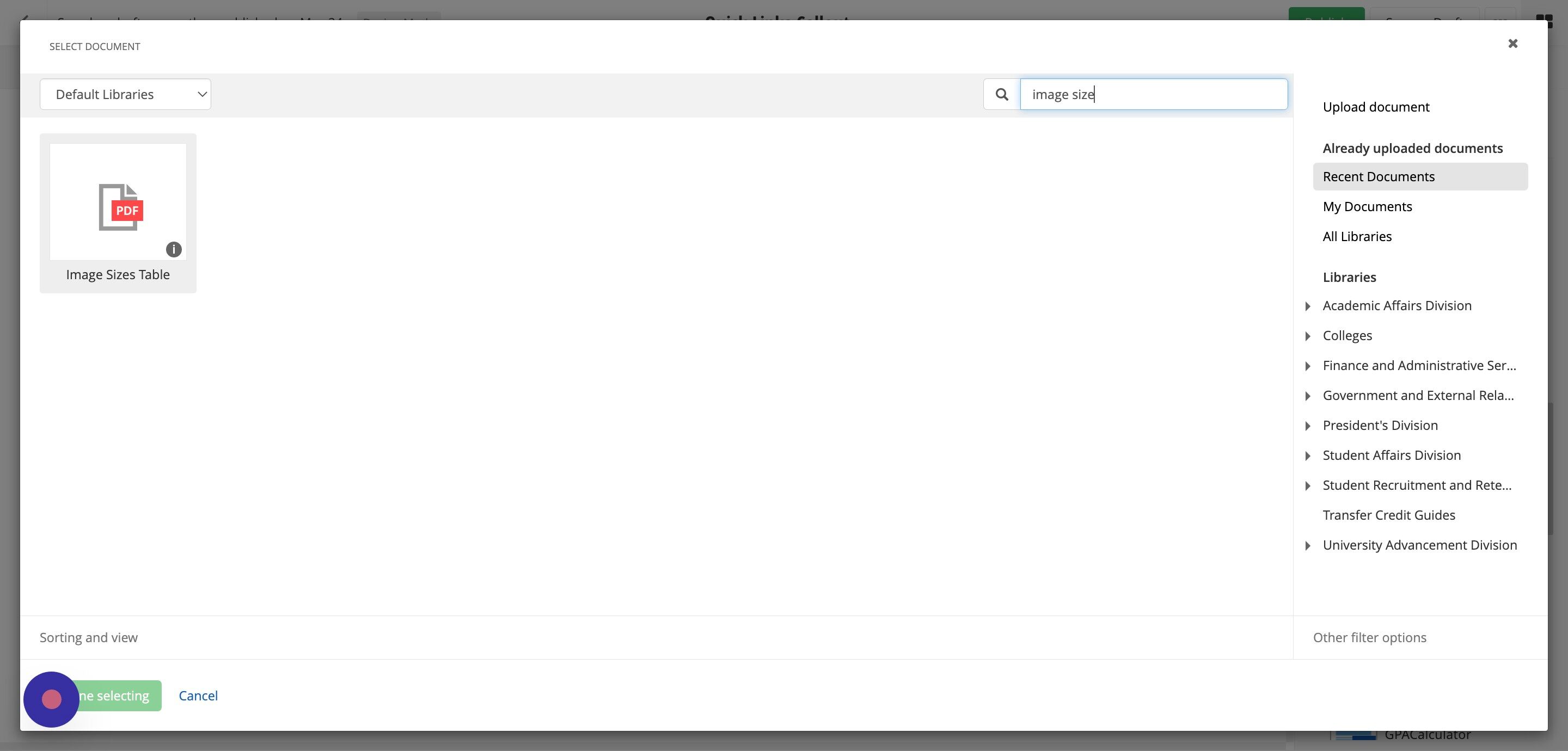 Screenshot of: Find the document you want to link to and select it.