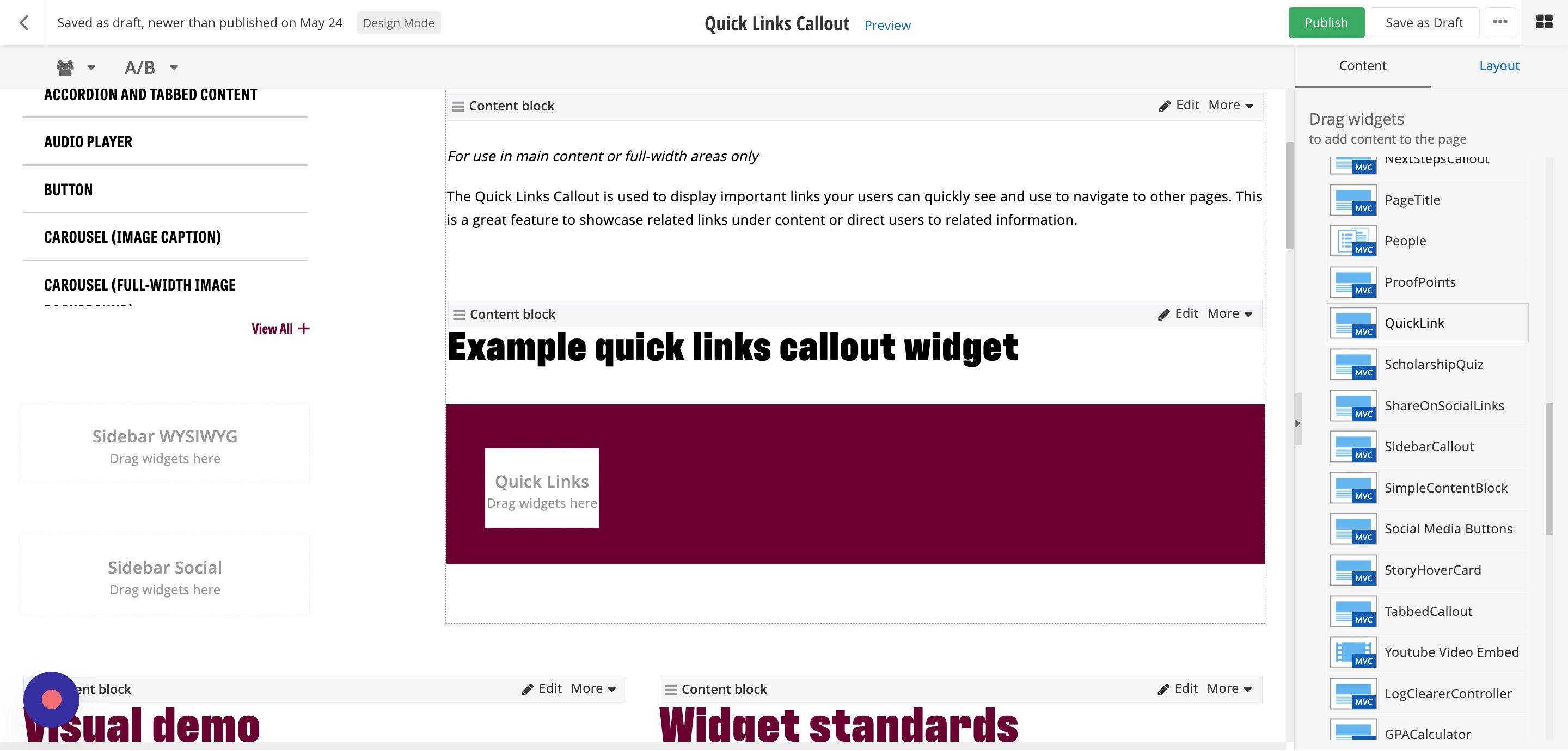 Screenshot of: Under CMU Widgets, click on 