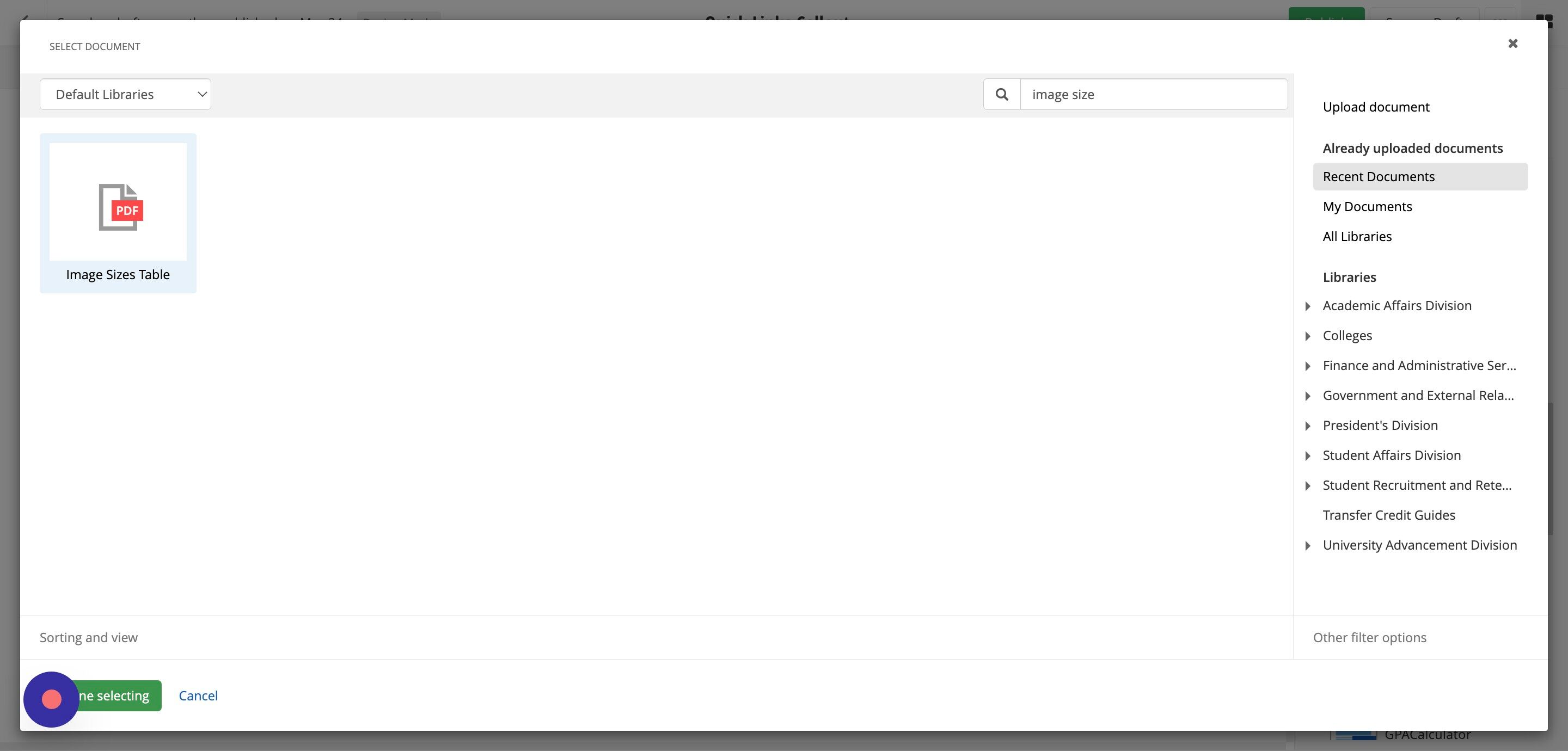 Screenshot of: Click the Done selecting button.